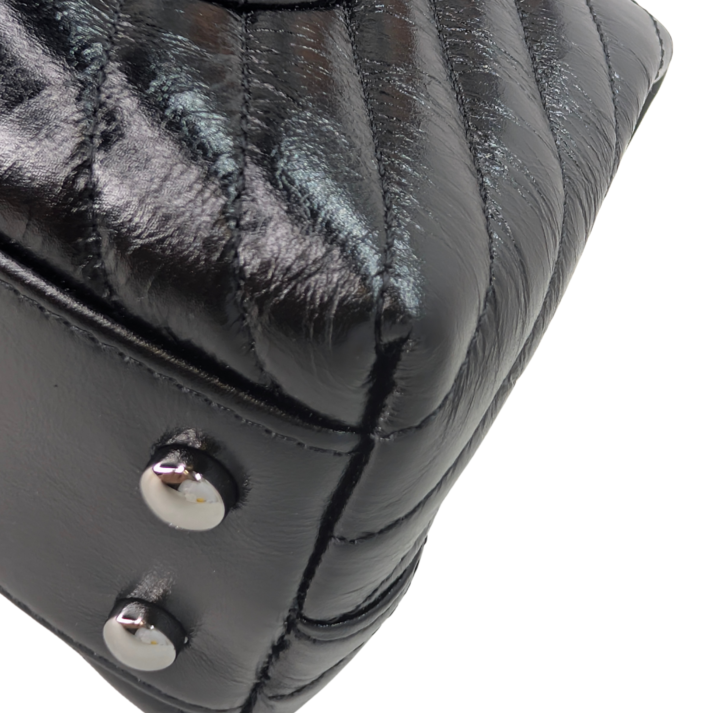 Chanel Small Coco Handle Chevron Aged Calfskin Black