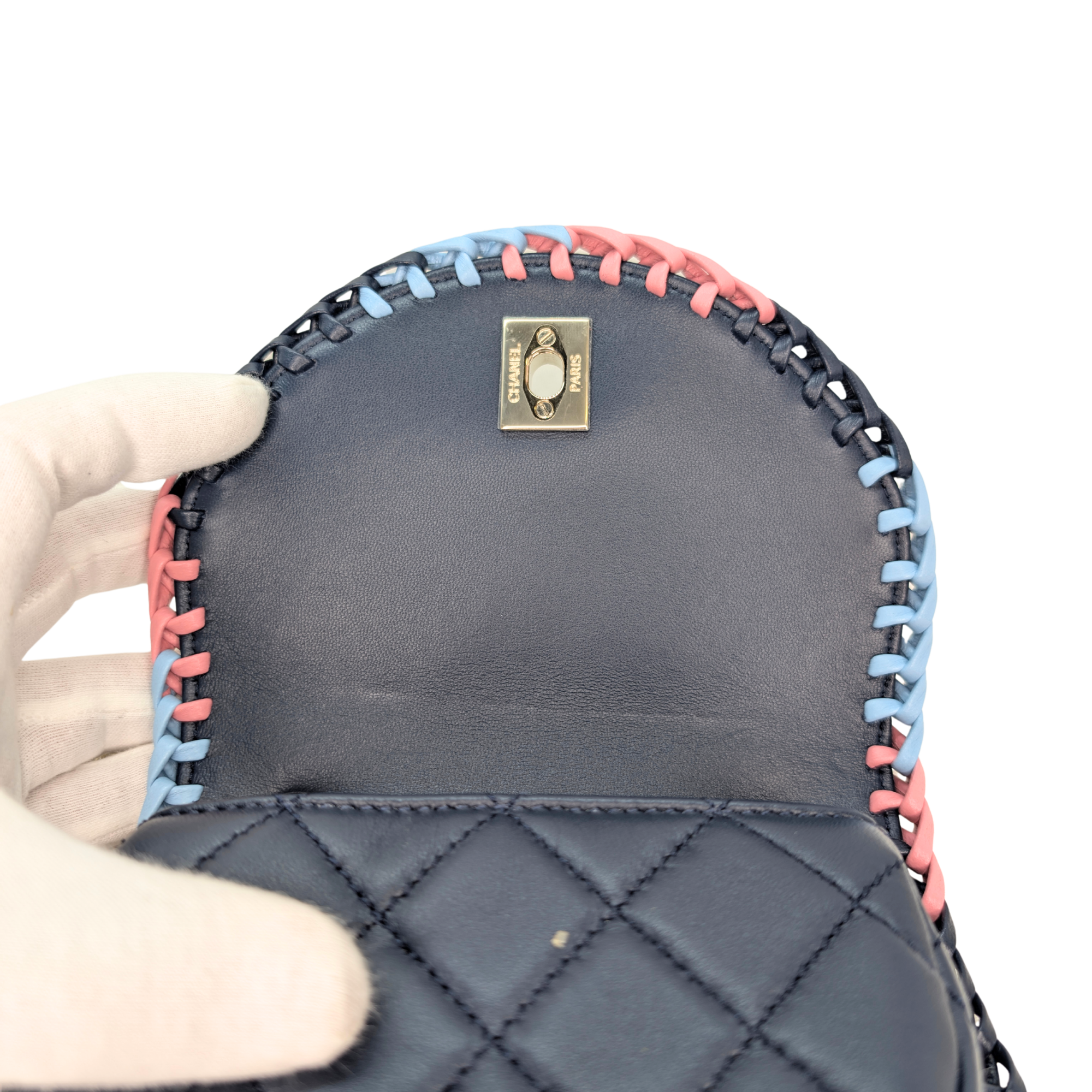 Chanel Braided Mini Messenger Flap Bag Navy Blue