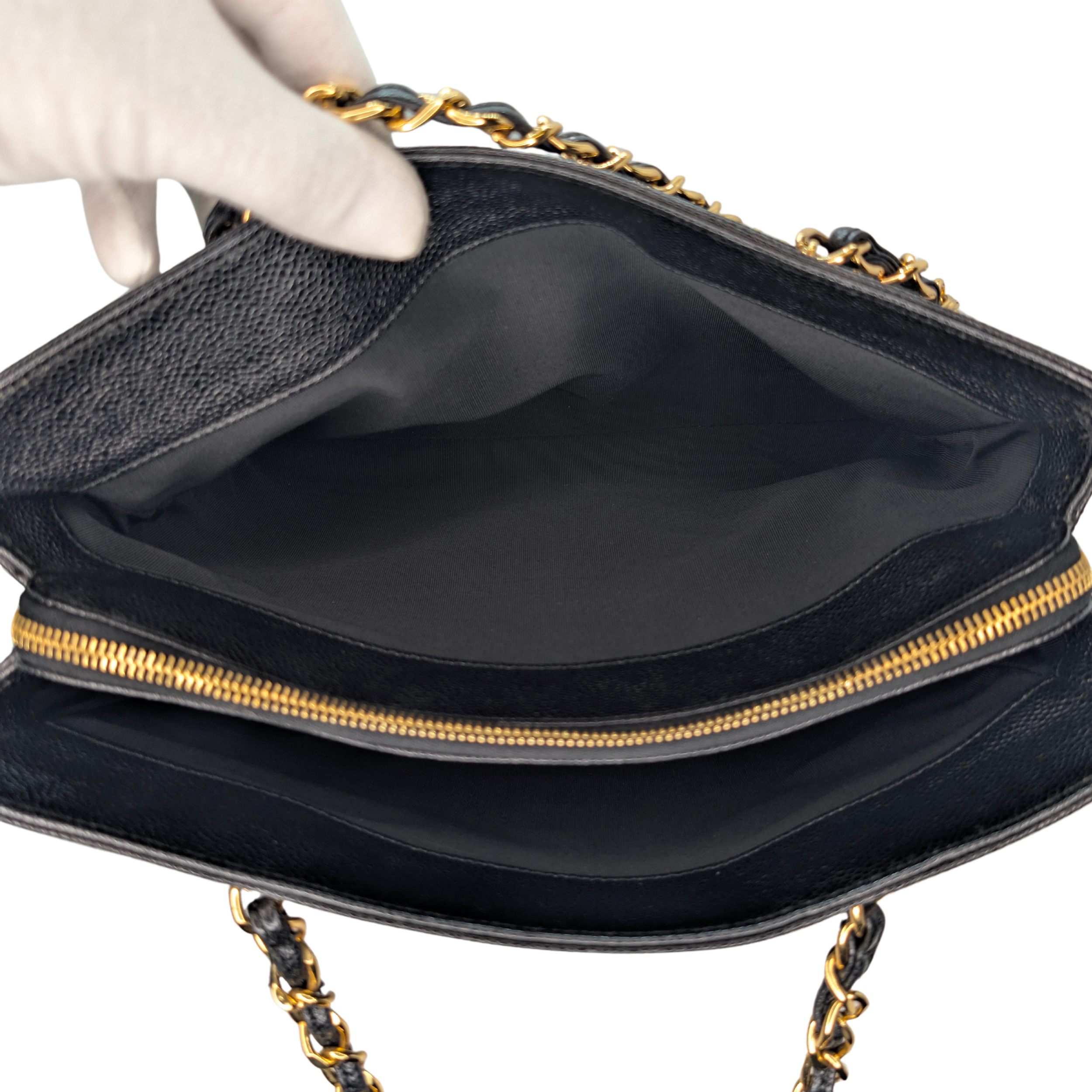 Chanel Vintage Tote Bag Caviar Leather Black