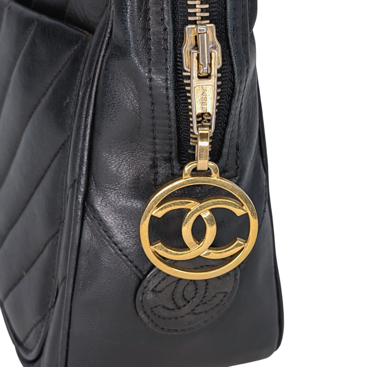 Chanel Vintage Chevron Quilted Camera Bag Black