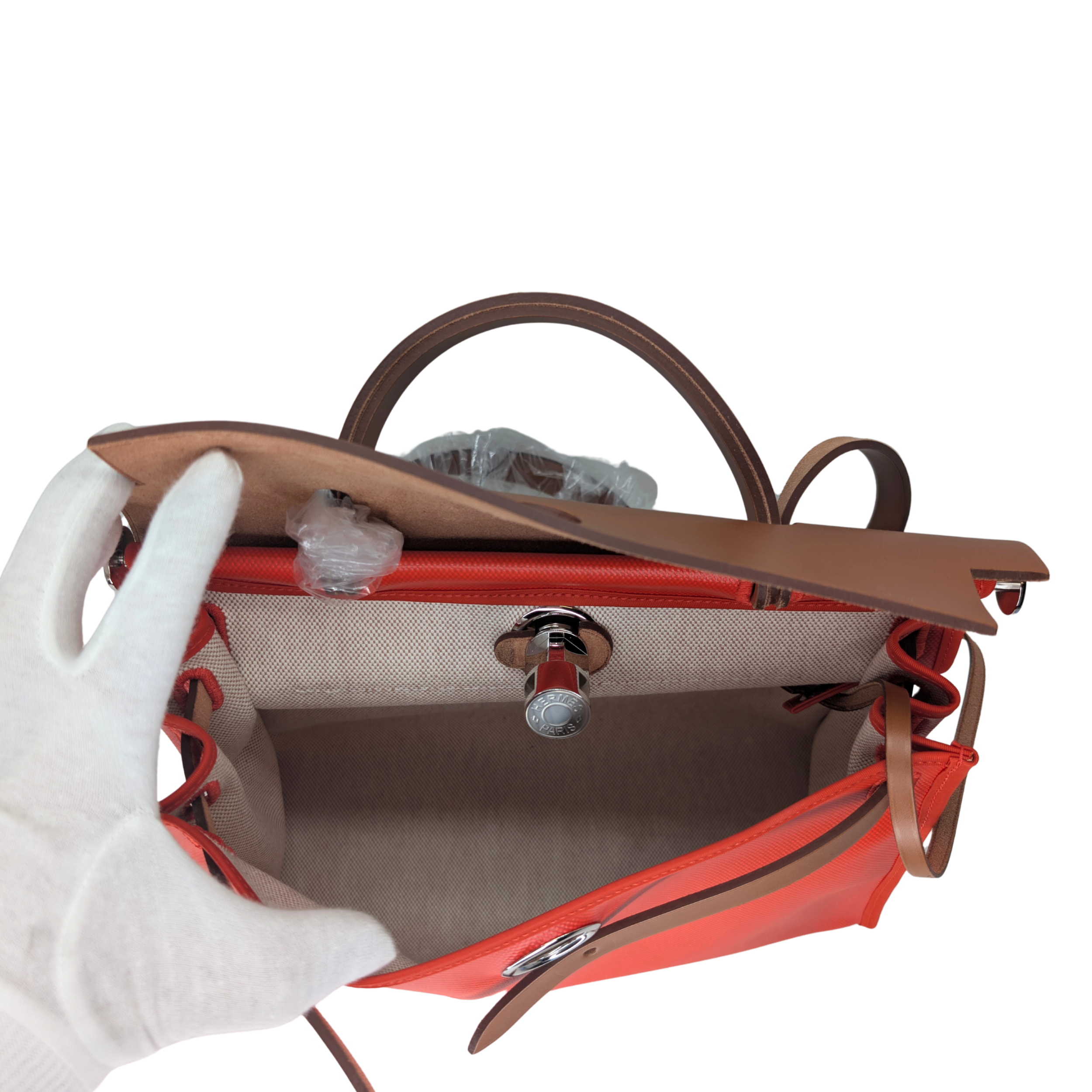 Hermes Herbag 31 Berline Canvas Hunter Orange ختم U