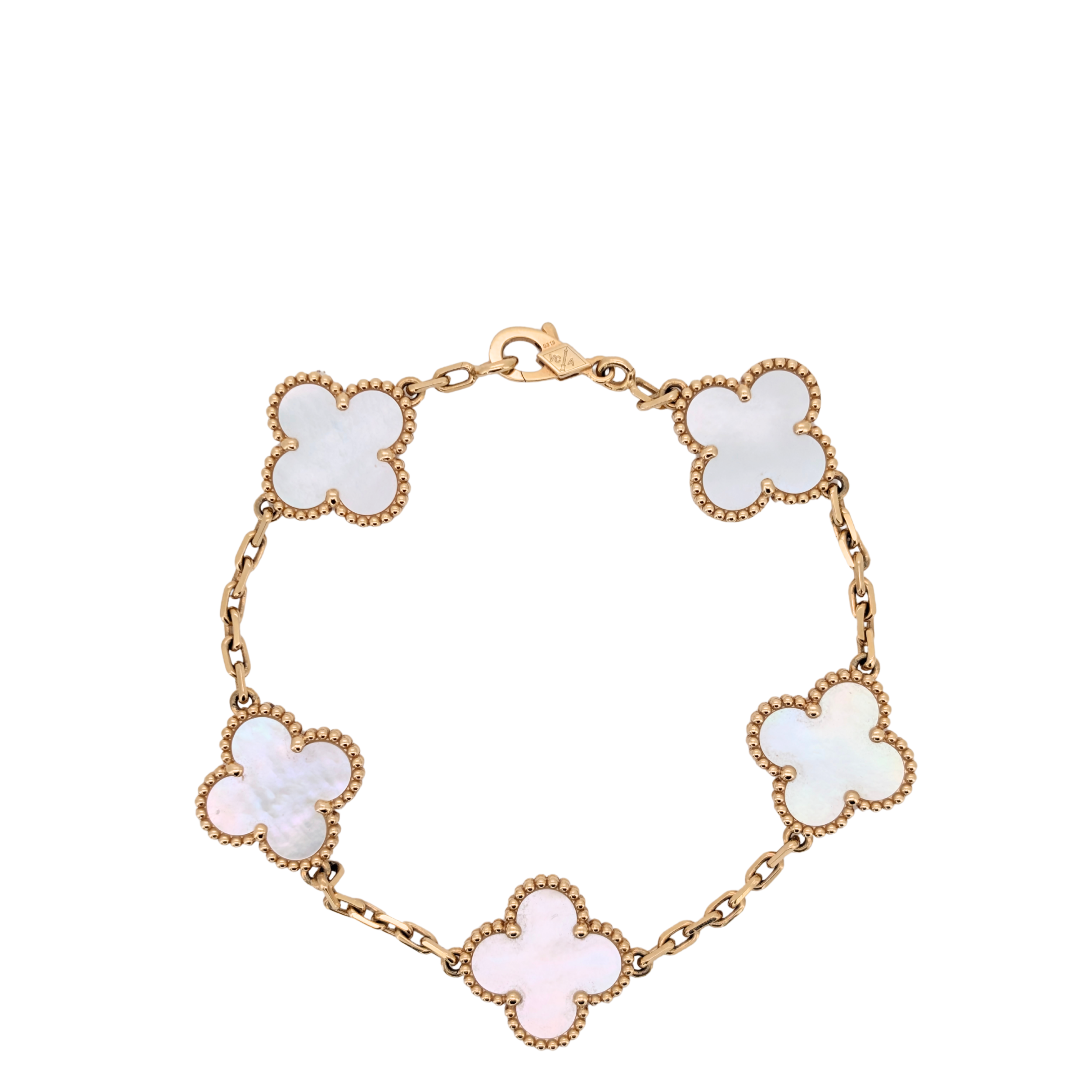 سوار فان كليف آند أربلز فينتاج ألامبرا 5 موتيف من عرق اللؤلؤ والذهب عيار 18 قيراط