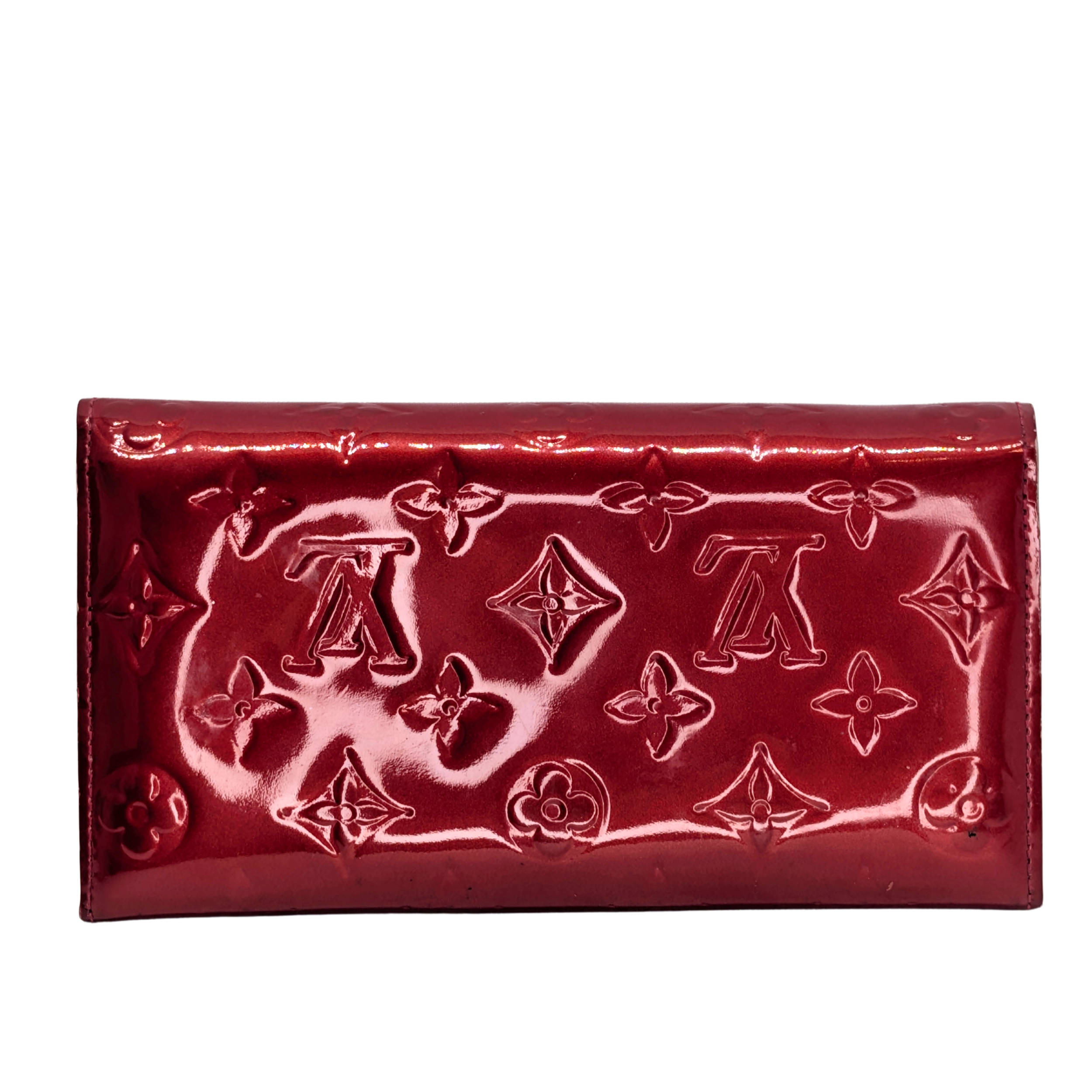 لويس فويتون سارة محفظة طويلة جلد فيرنيس أحمر لامع