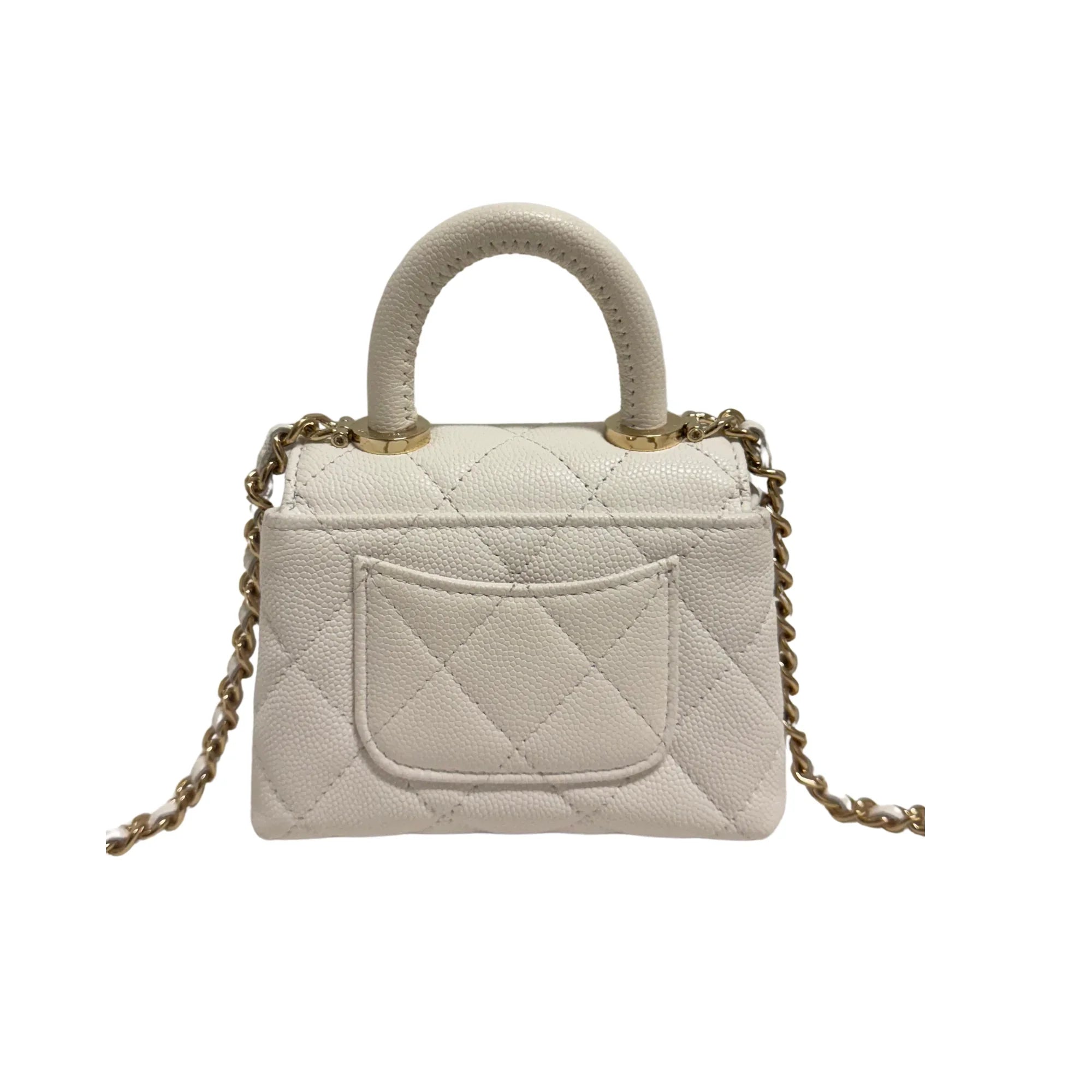 Chanel Micro Coco Handle Bag in White Caviar Leather - Lost Designer