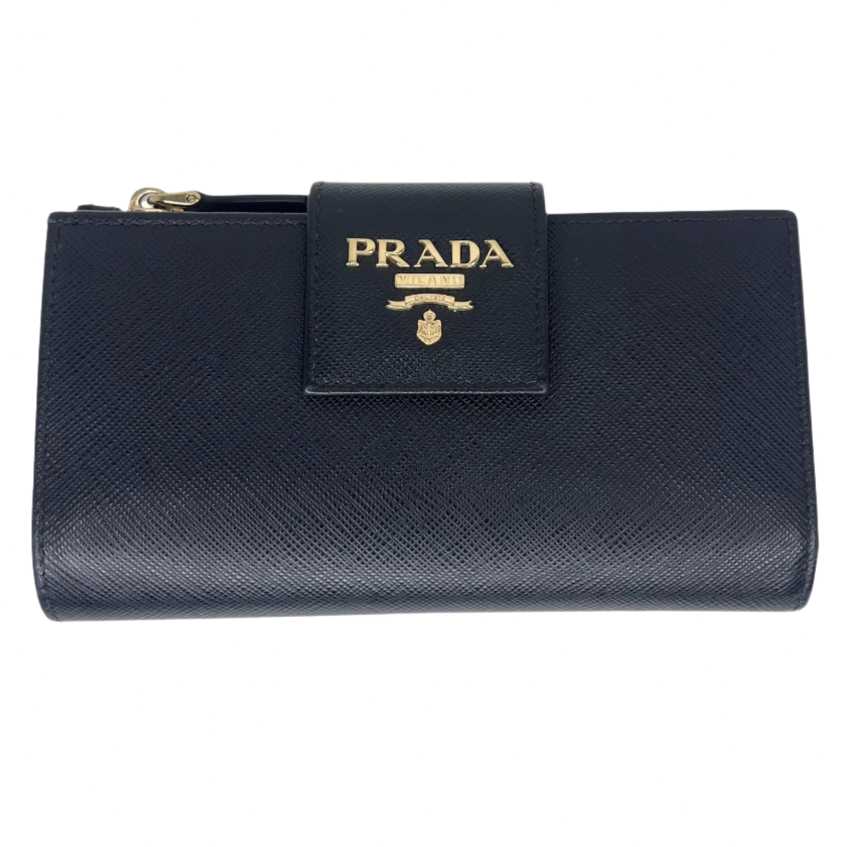 Prada Saffiano Metal Leather Continental Wallet Black - Lost Designer