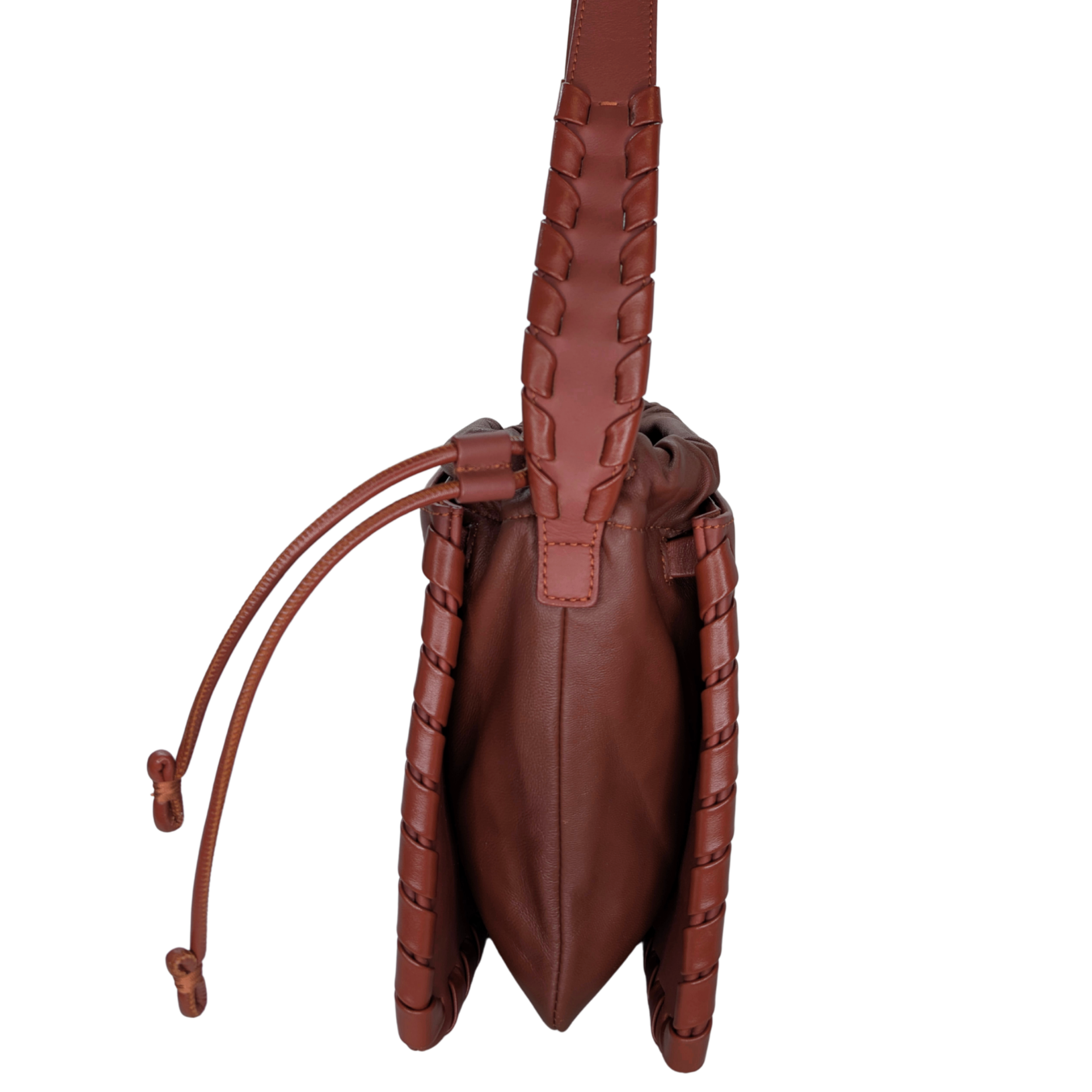 حقيبة كتف جلدية بني طراز Chloé Mate Gusset