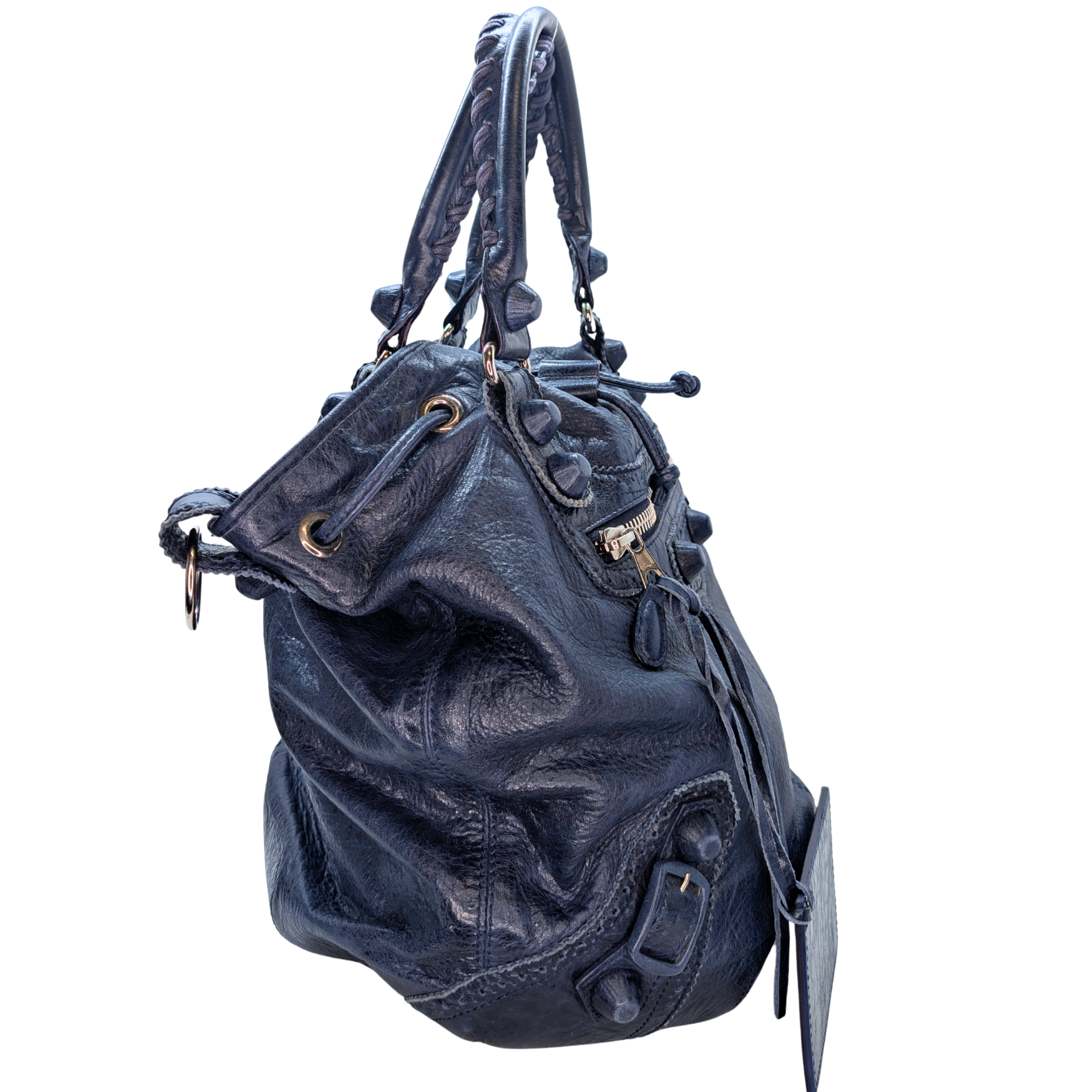 Balenciaga Pompon Motocross City Bag Navy