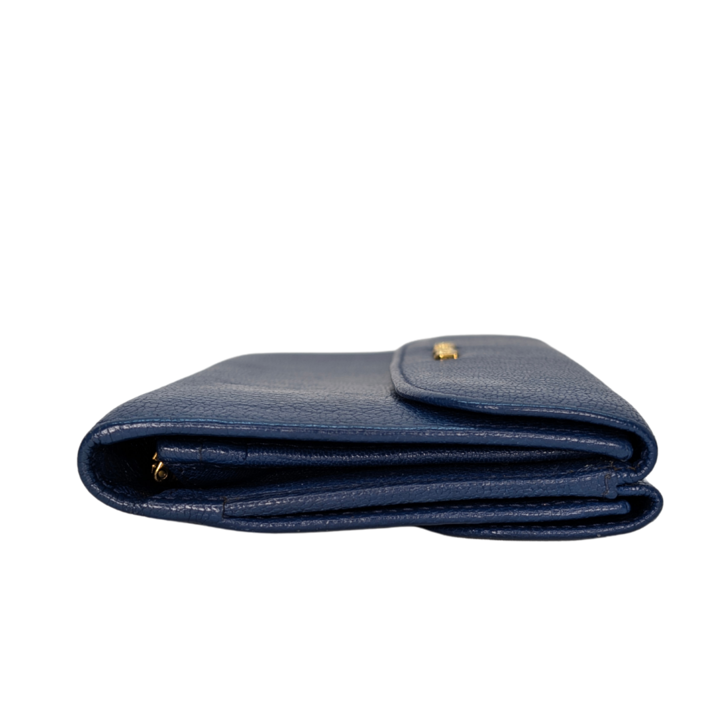Miu Miu Madras Flap Long Wallet من الجلد باللون الأزرق