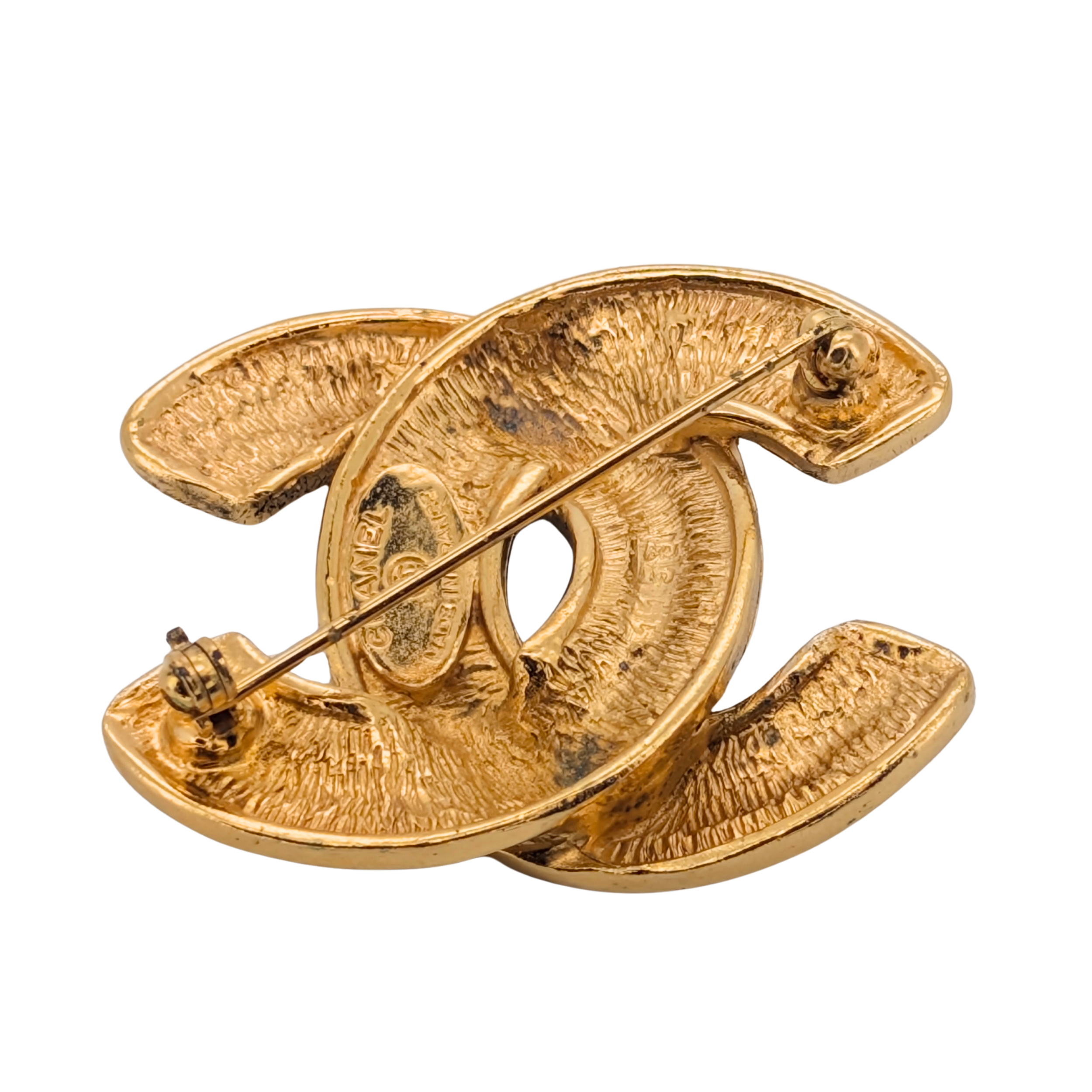 Chanel Quilted CC Brooch Pin Gold Plated