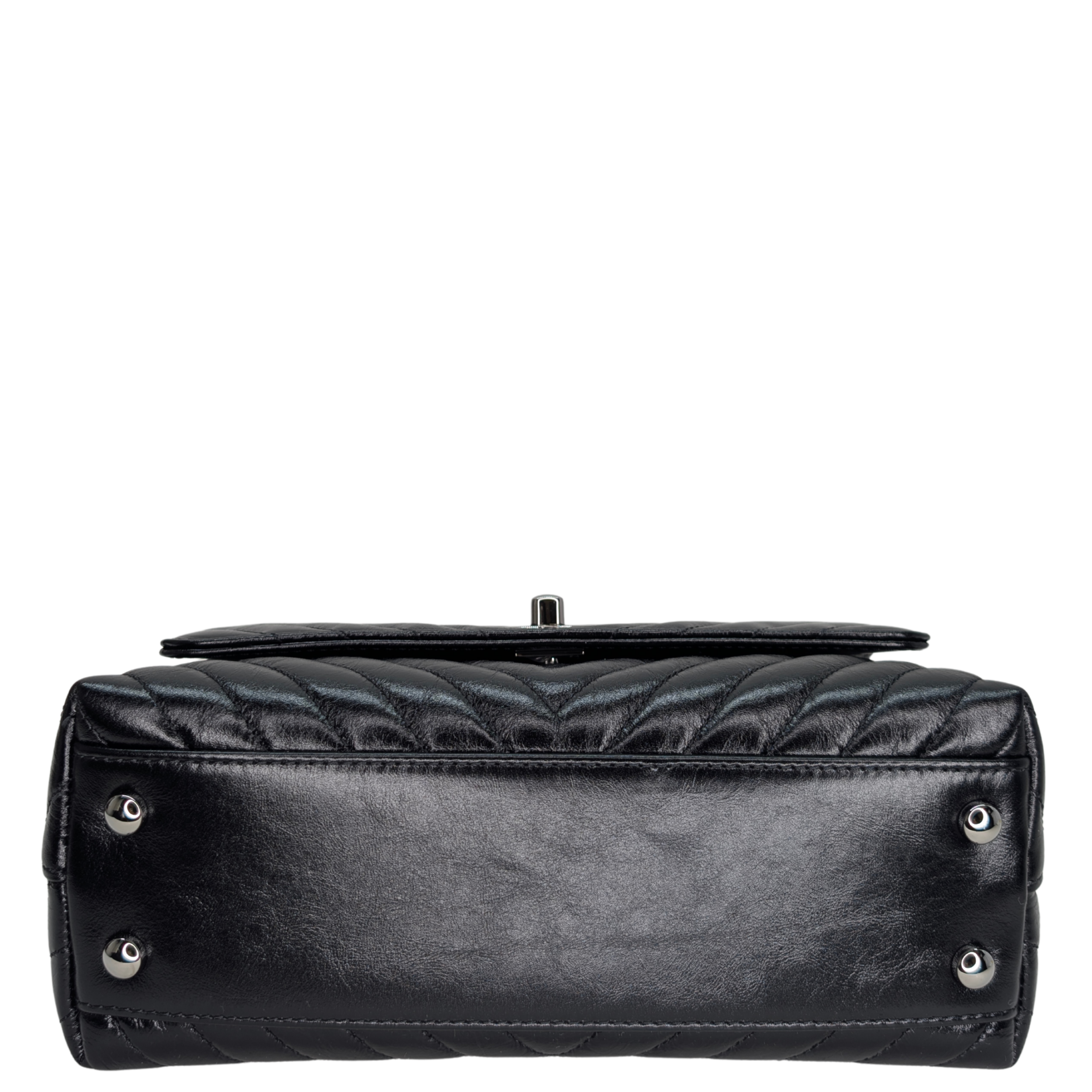 Chanel Small Coco Handle Chevron Aged Calfskin Black