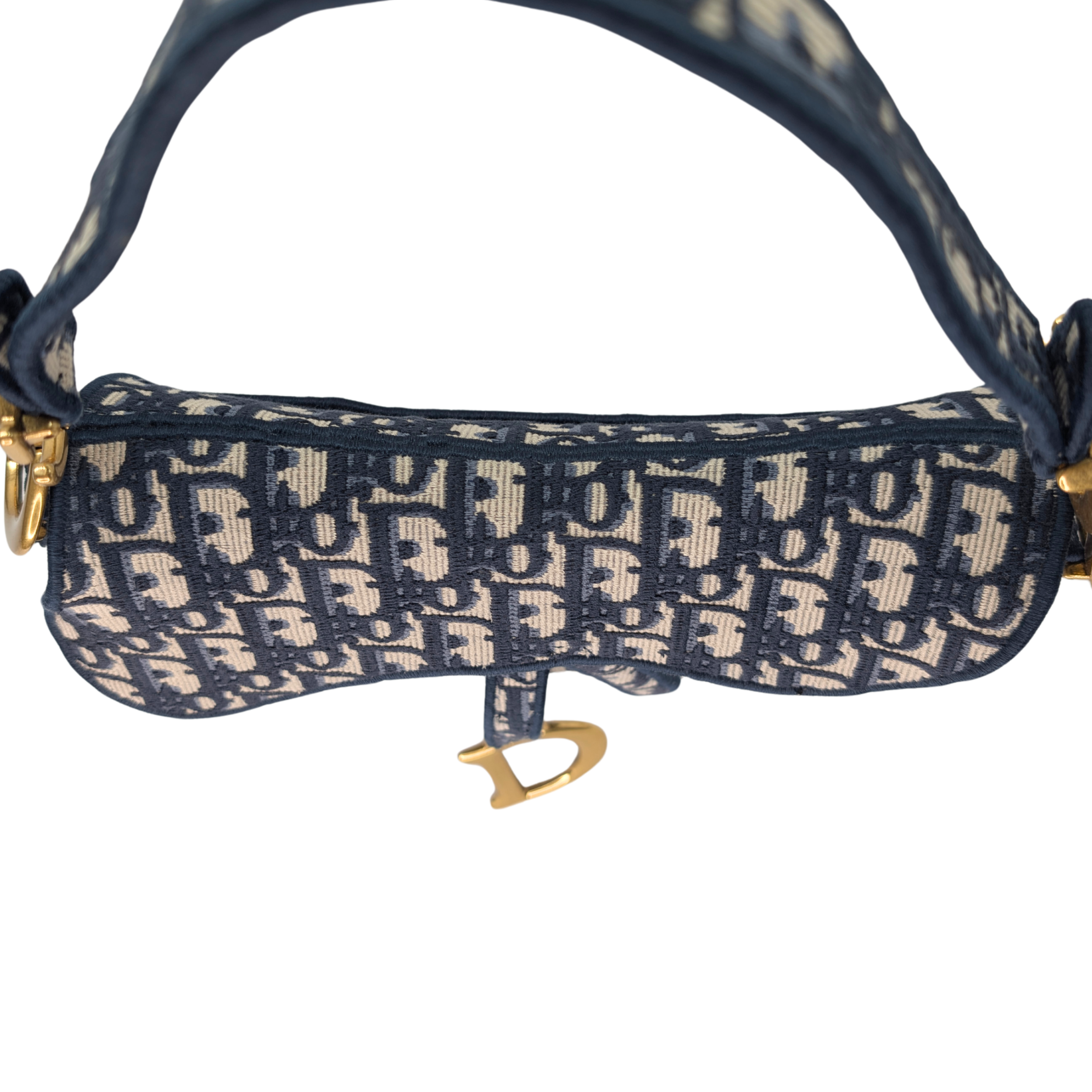 Dior Medium Saddle Bag Navy Oblique with Strap