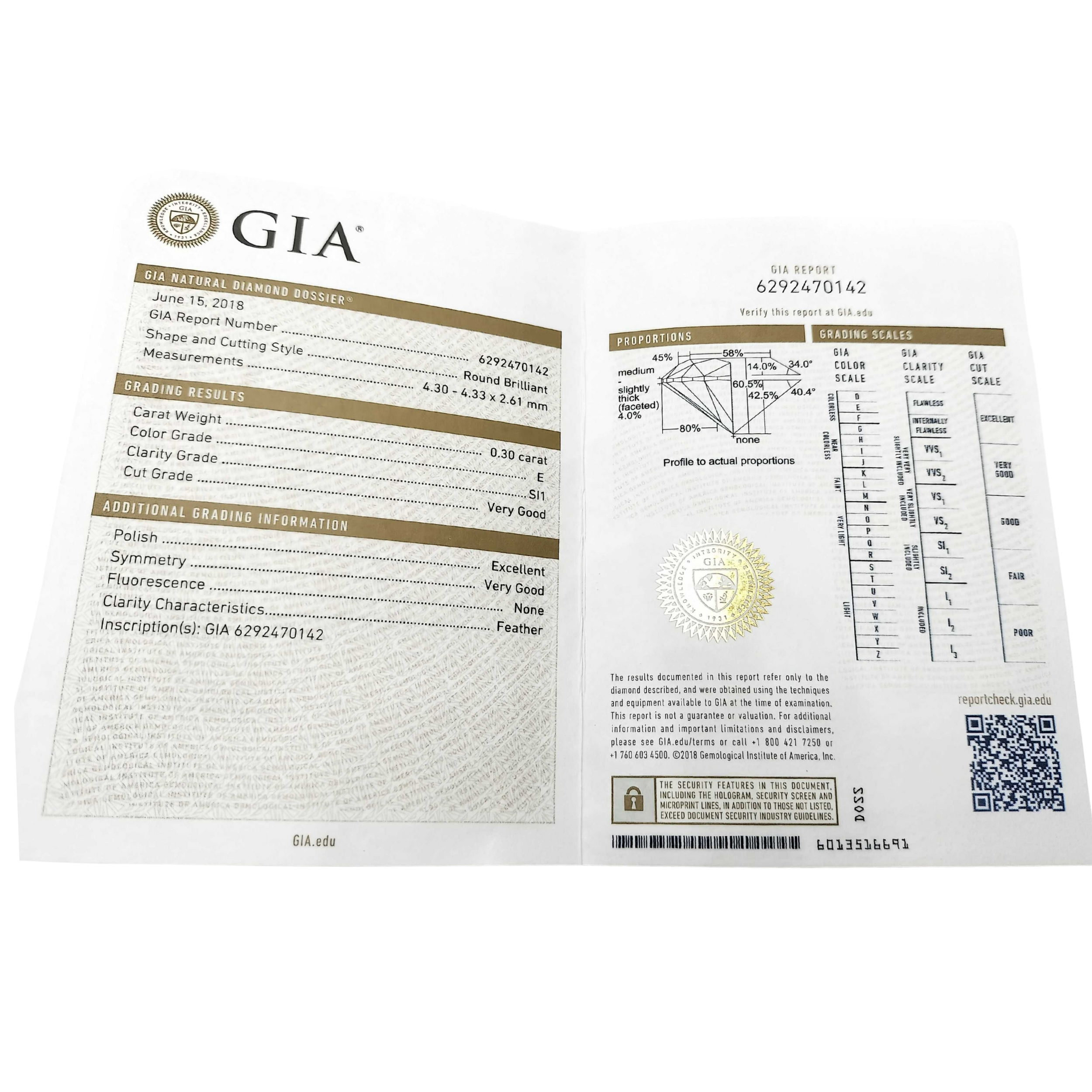 قلادة من البلاتين مرصعة بألماس طبيعي دائري بقطع برلنت 0.30 قيراط معتمد من GIA