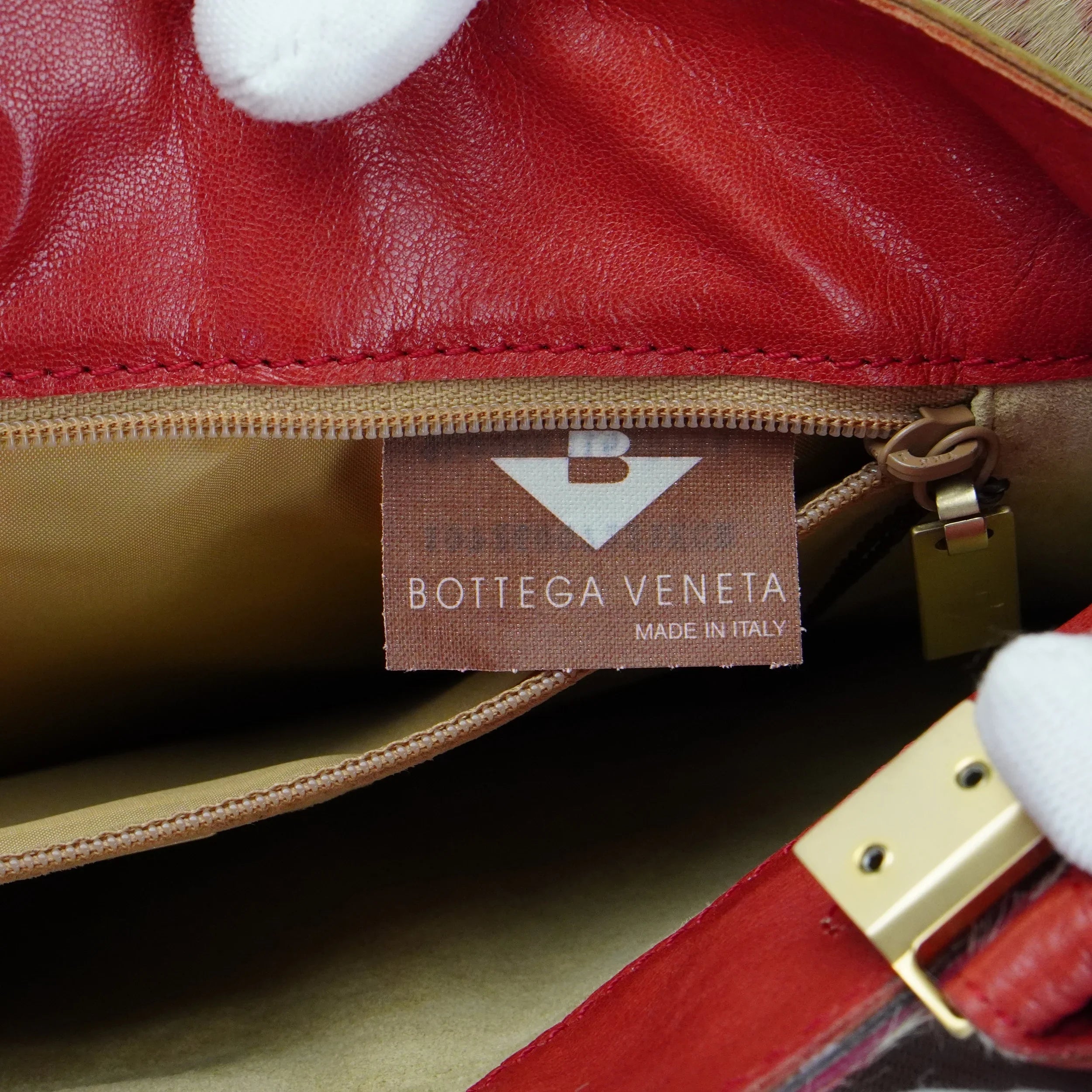Bottega Veneta Biege & Red Cheetah Cowhide Print Handbag - Lost Designer