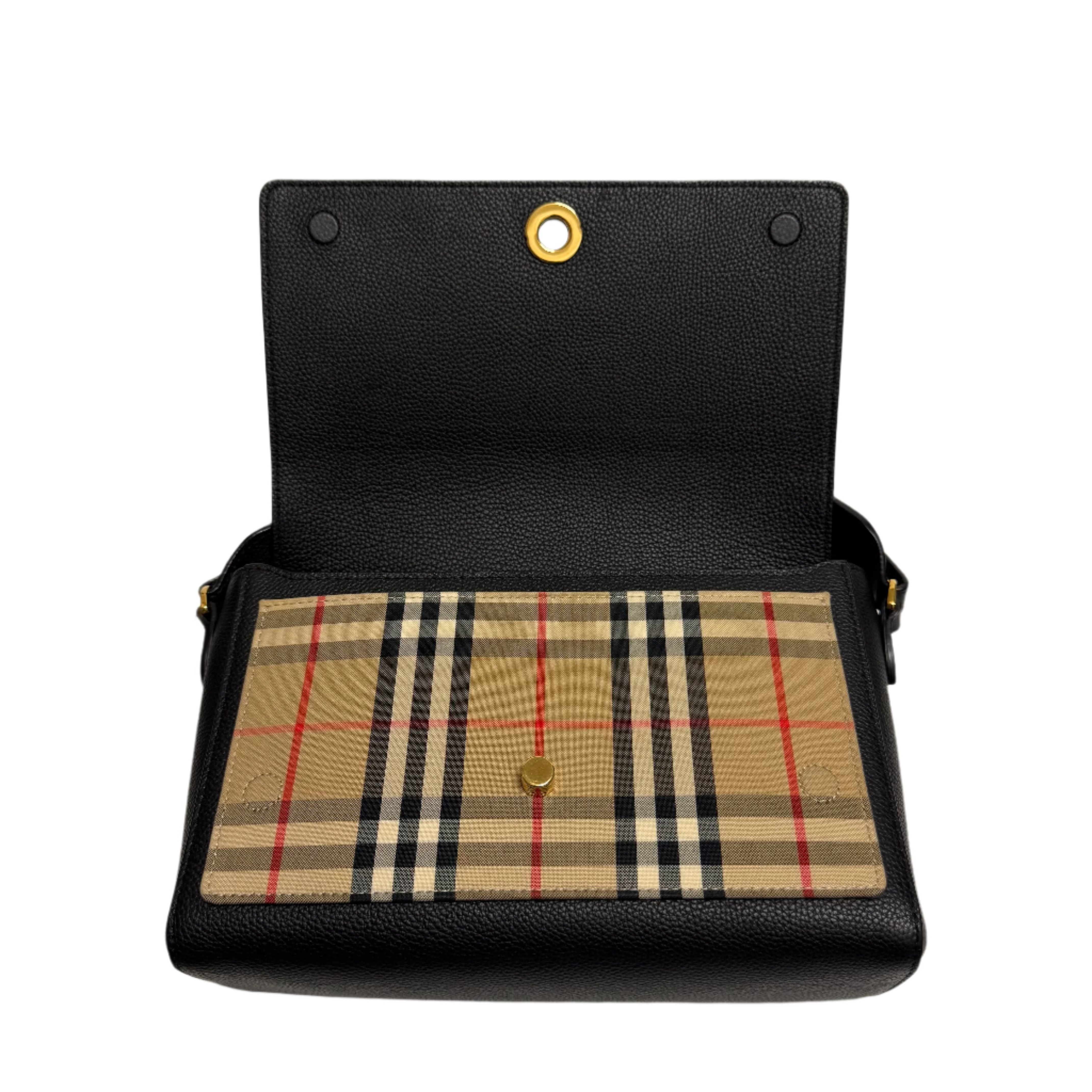 Burberry Grainy Calfskin Check Note Crossbody Bag Black - Lost Designer