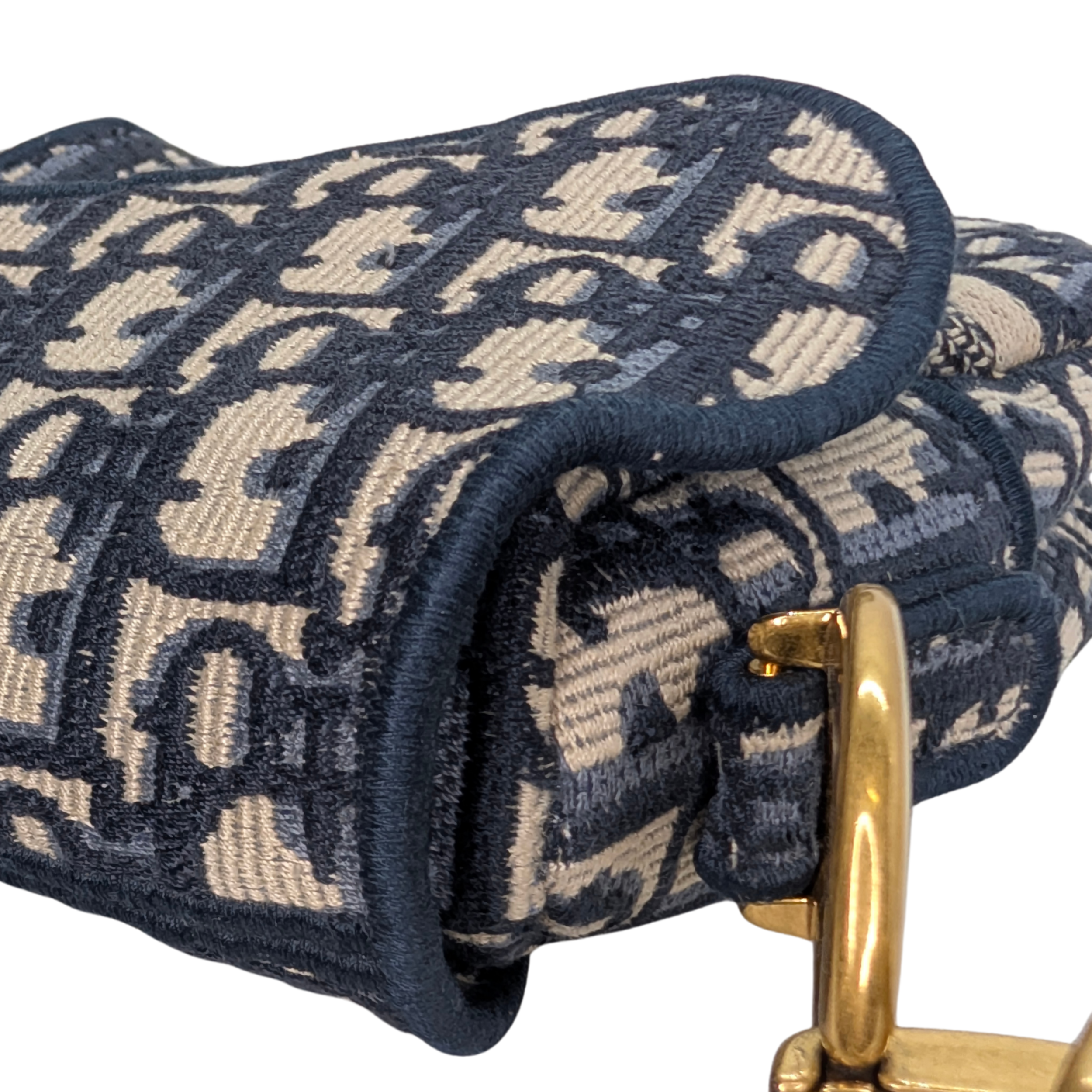 Dior Medium Saddle Bag Navy Oblique with Strap