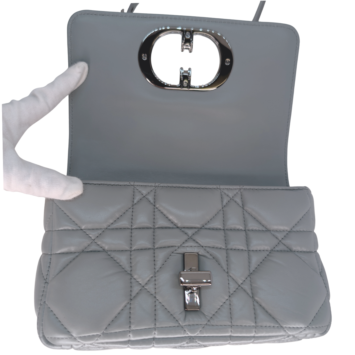 Christian Dior Small Caro Calfskin Bag Grey