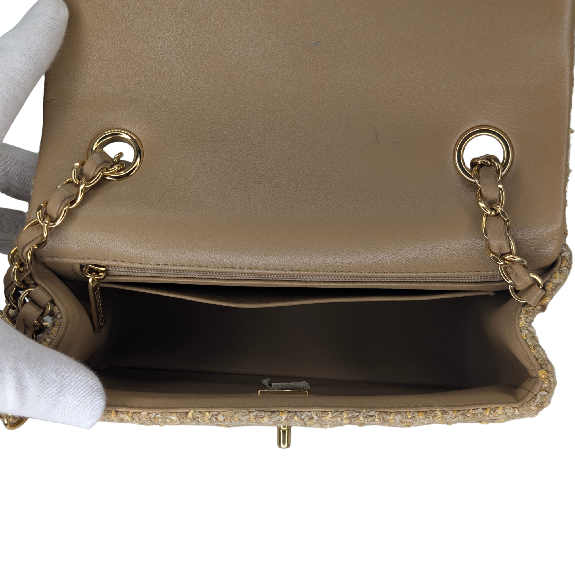 Chanel Mini Classic Tweed Handbag Beige