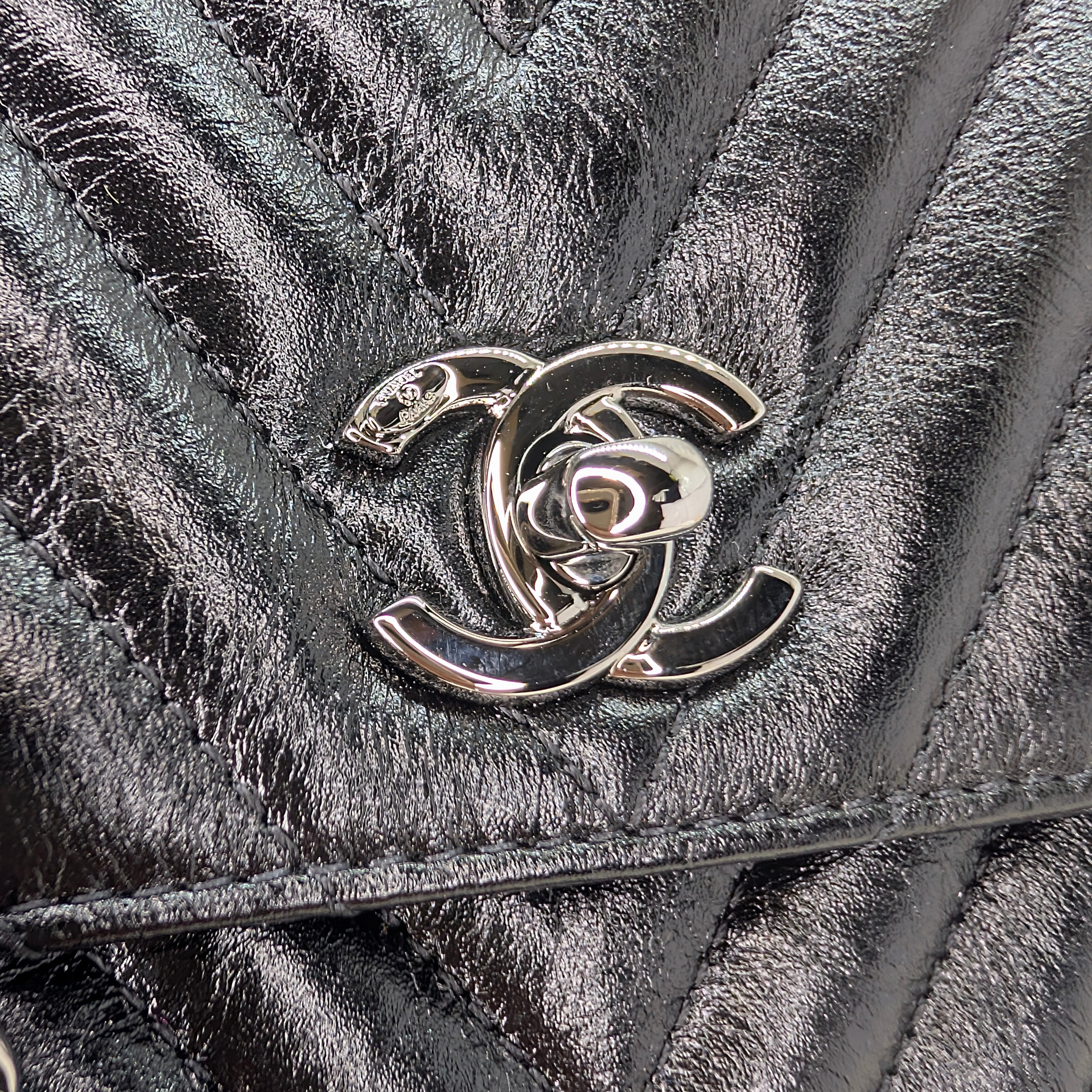 Chanel Small Coco Handle Chevron Aged Calfskin Black