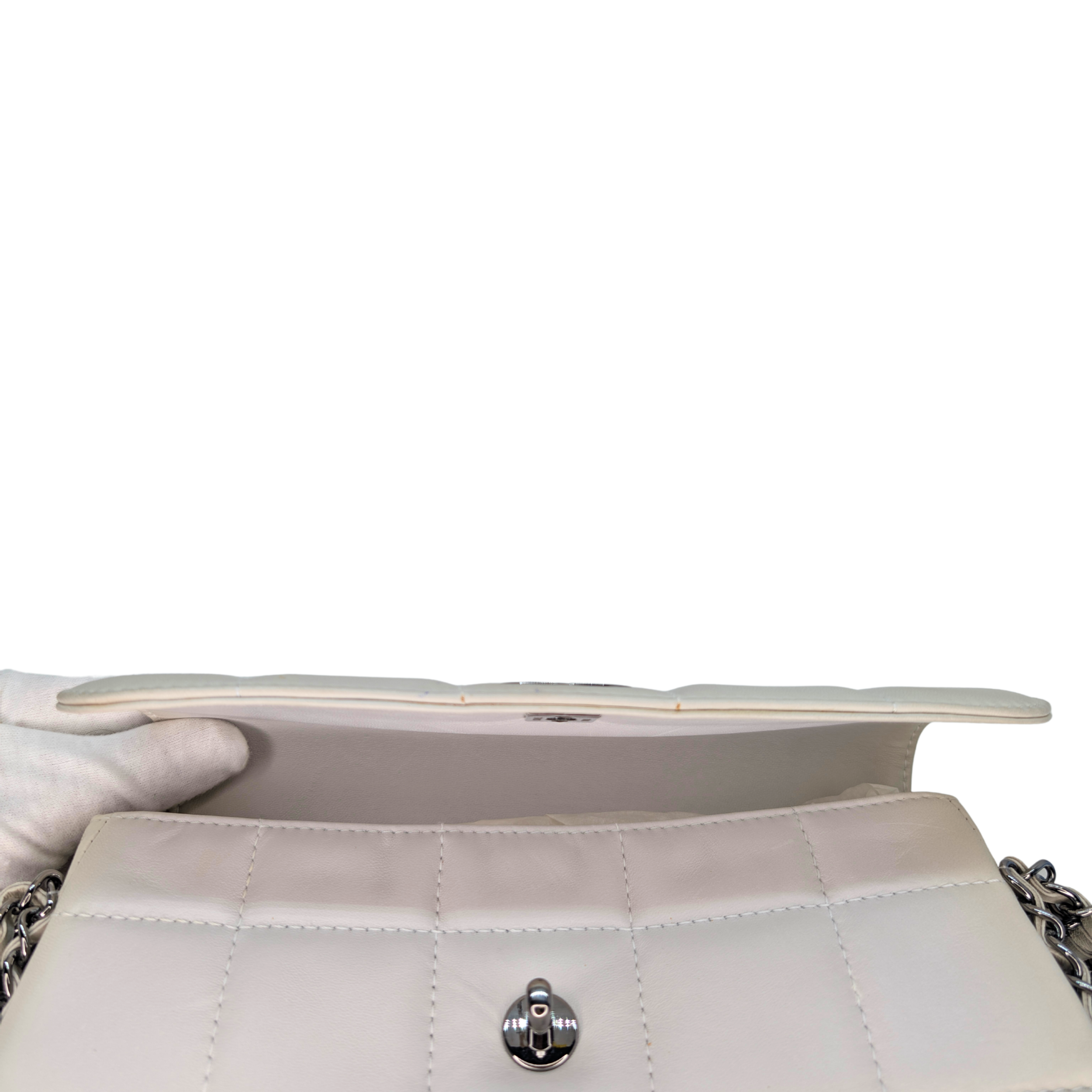 Chanel Chocolate Bar Multichain Square Quilt Flap Bag Off White