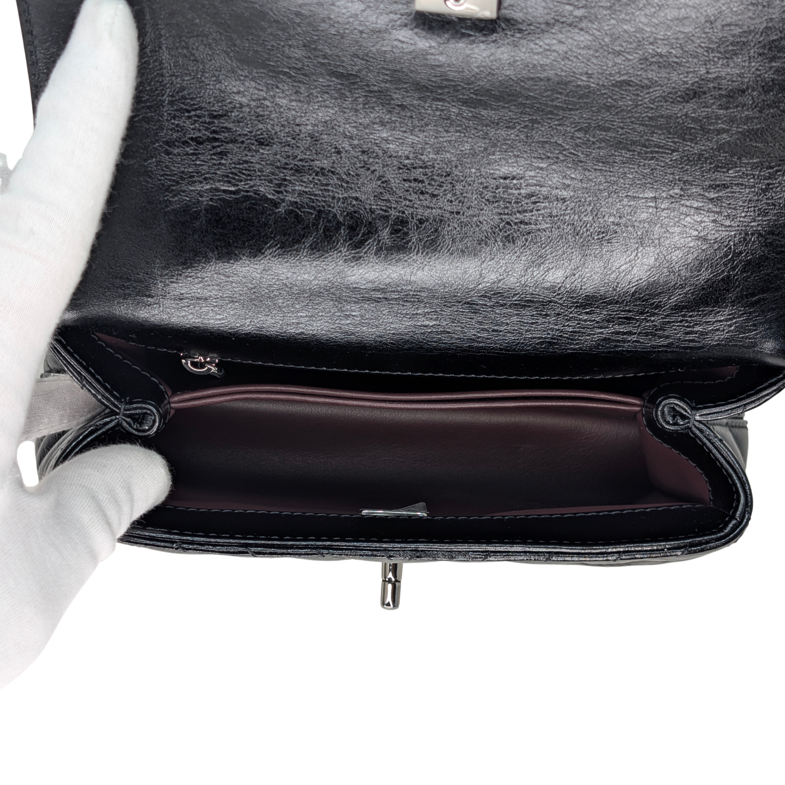 Chanel Small Coco Handle Chevron Aged Calfskin Black