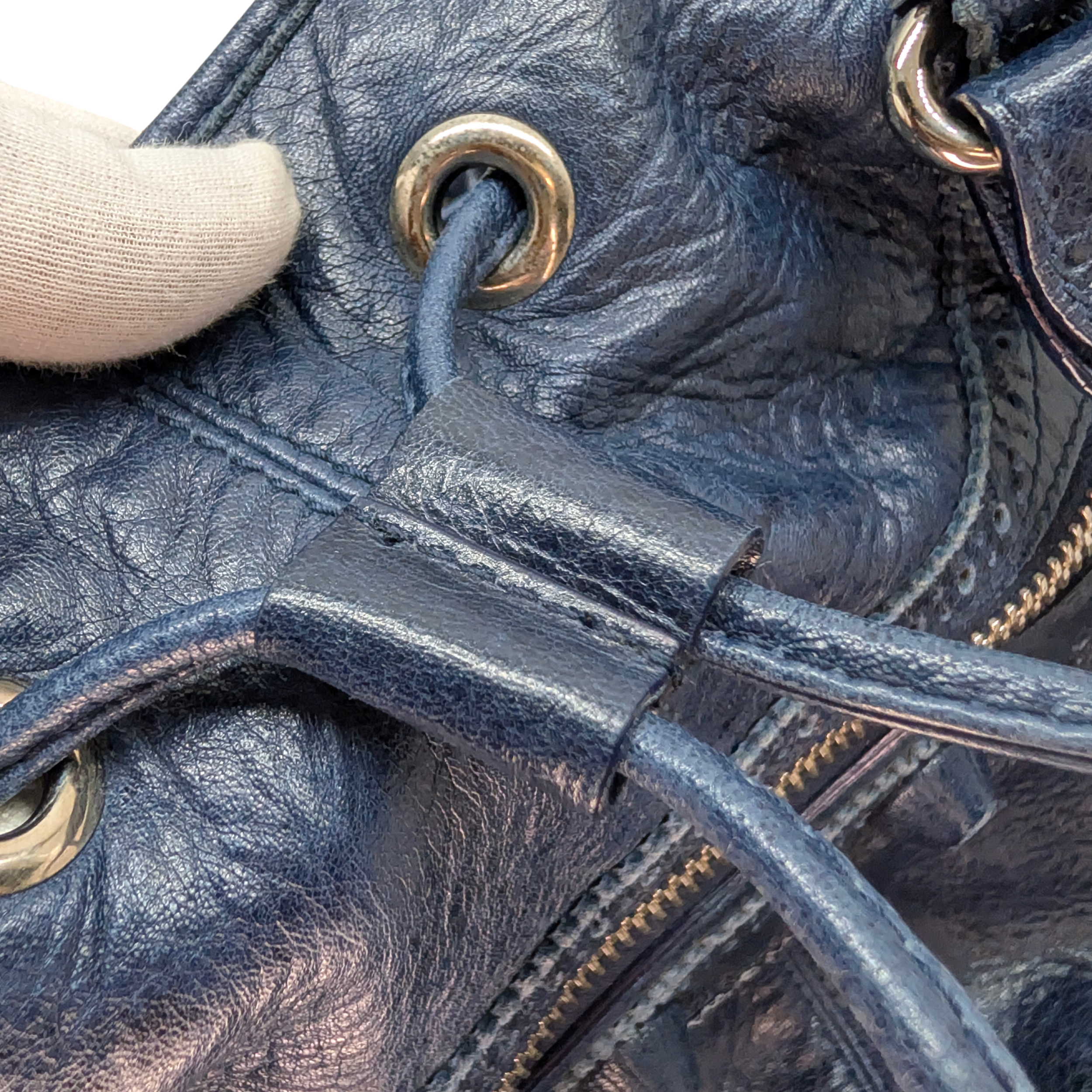 Balenciaga Pompon Motocross City Bag Navy