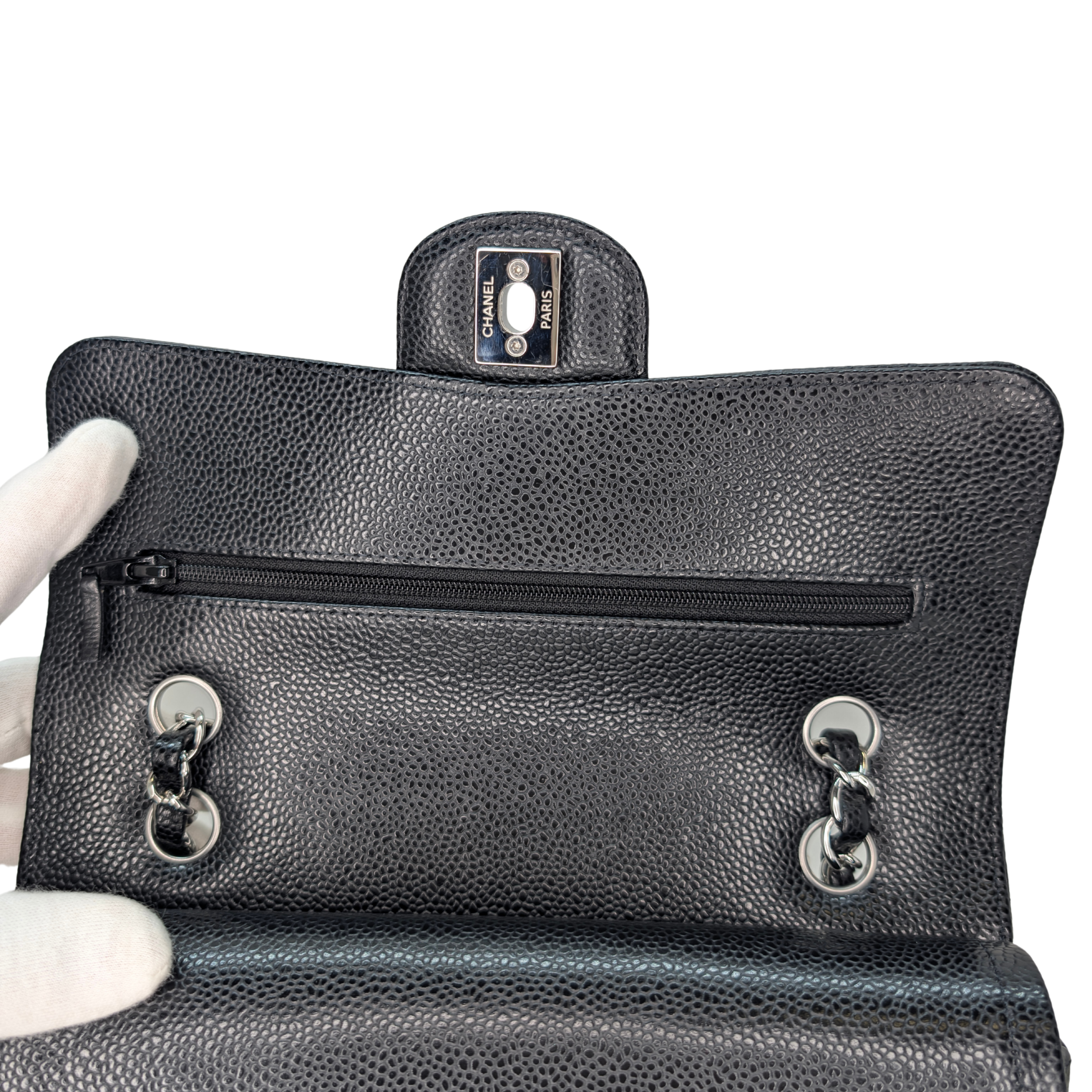 Chanel Classic Double Flap Caviar Black SHW Microchipped