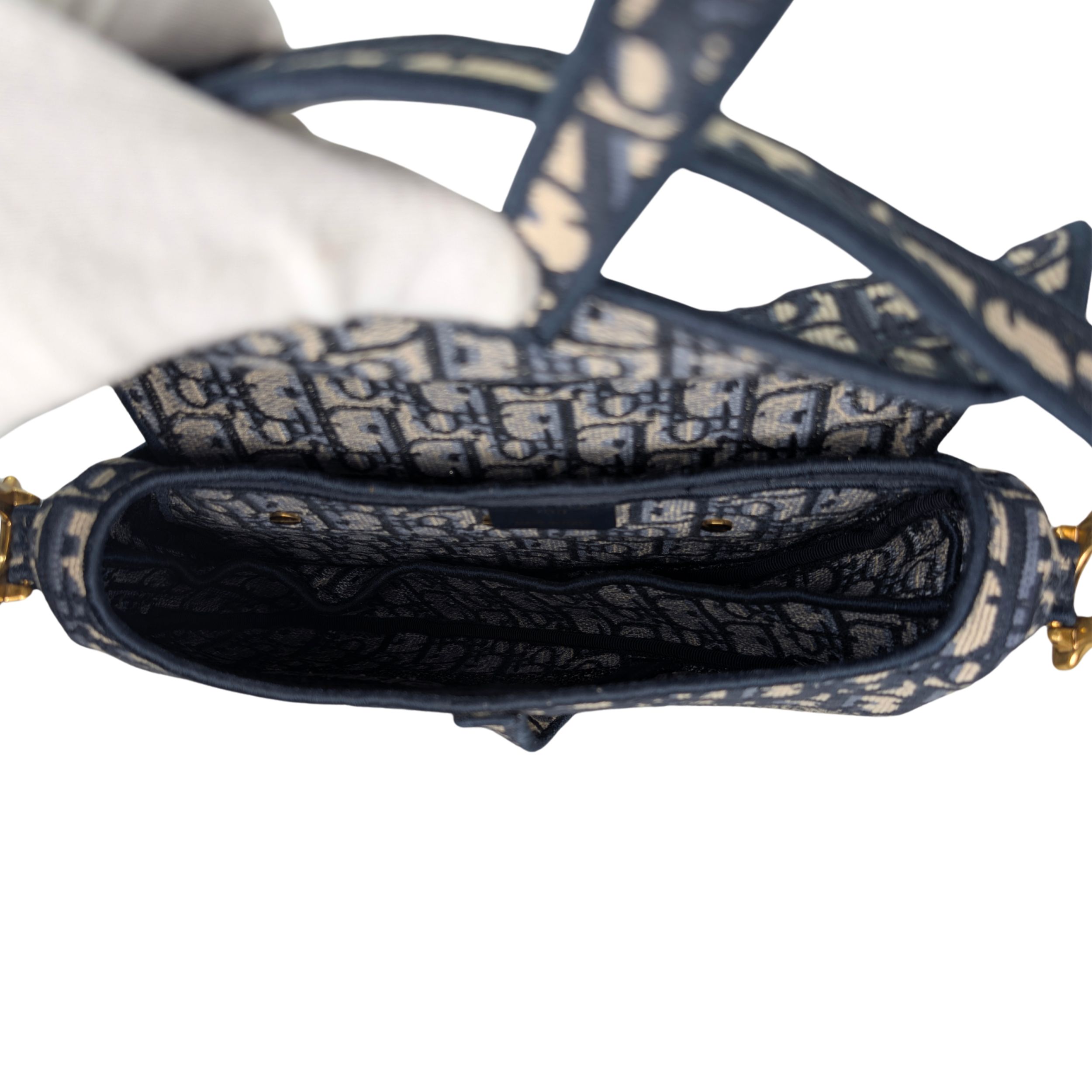 Dior Medium Saddle Bag Navy Oblique with Strap