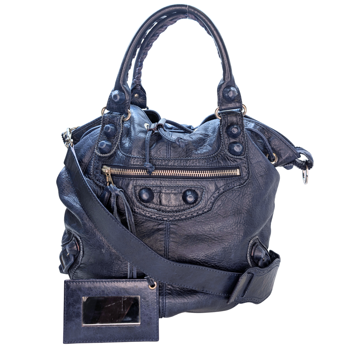 Balenciaga Pompon Motocross City Bag Navy
