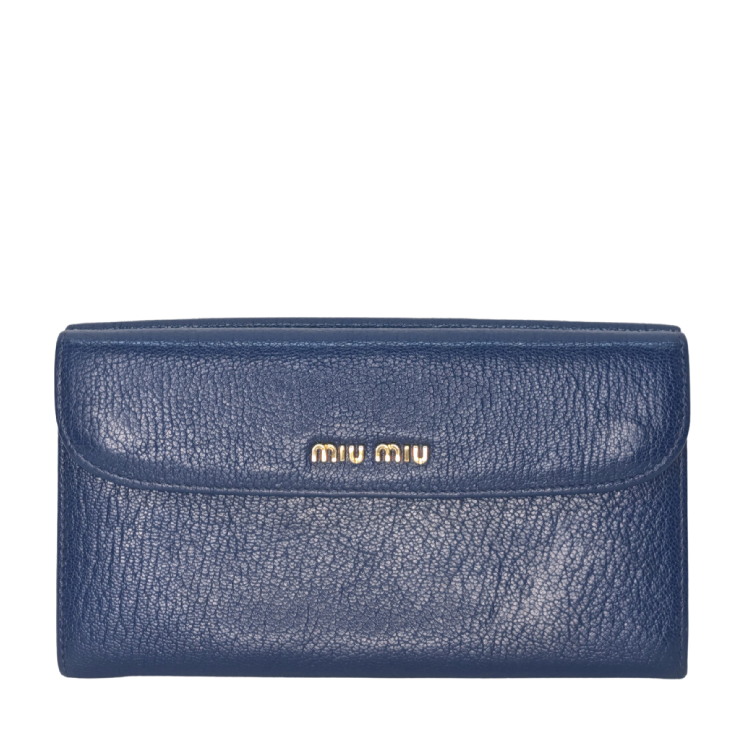 Miu Miu Madras Flap Long Wallet من الجلد باللون الأزرق