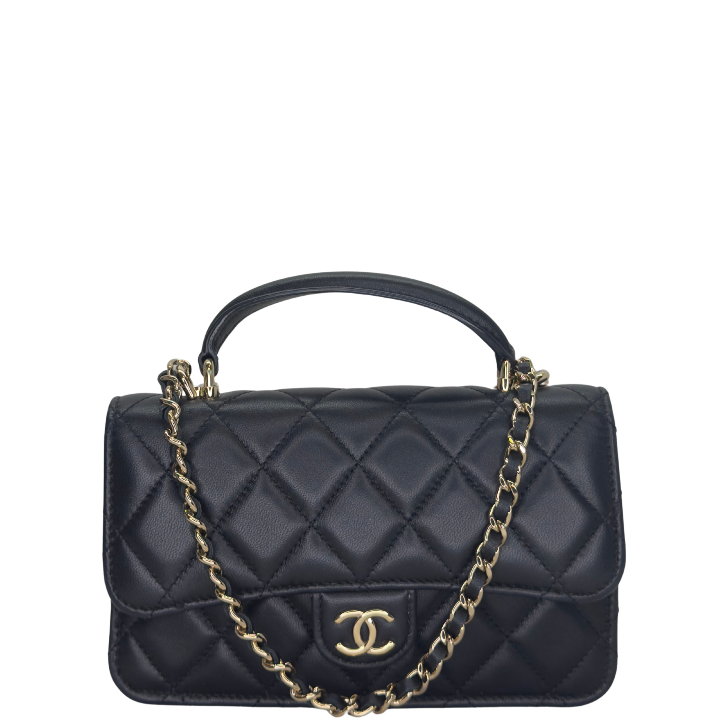Chanel Top Handle Phone Holder on Chain Lambskin Black