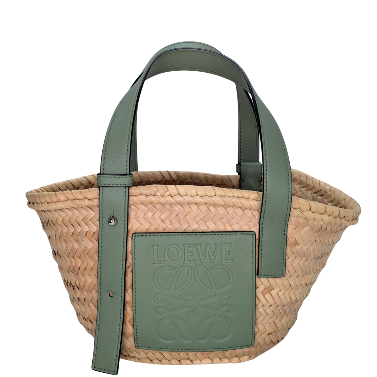 Loewe Raffia Small Basket Tote Bag Natural Green Rosemary