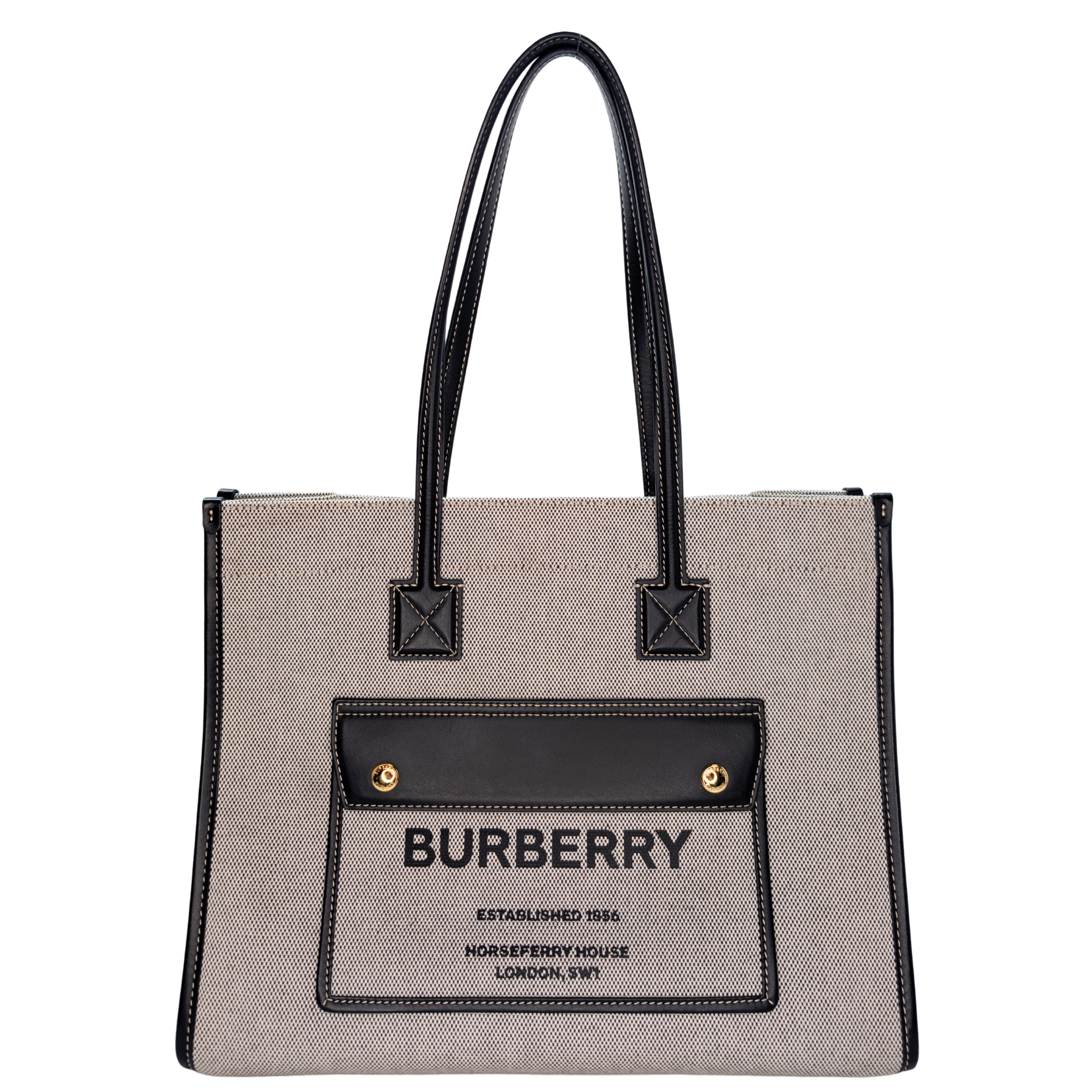 Burberry Canvas Smooth Calfskin Medium Two Tone Freya Tote