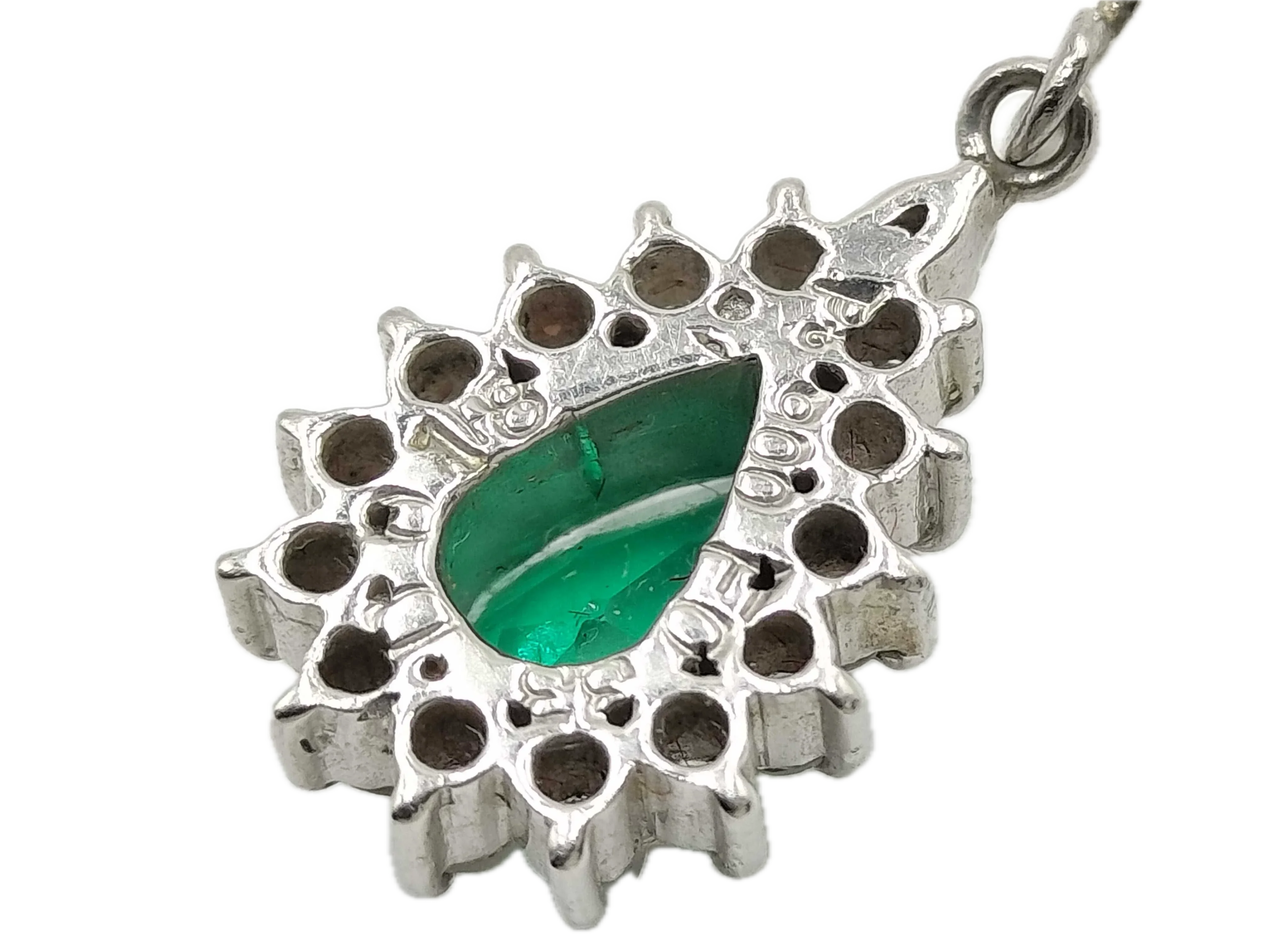 Platinum 900 Natural Emerald 0.40ct & Diamond 0.15ct Pear Halo Pendant - Lost Designer