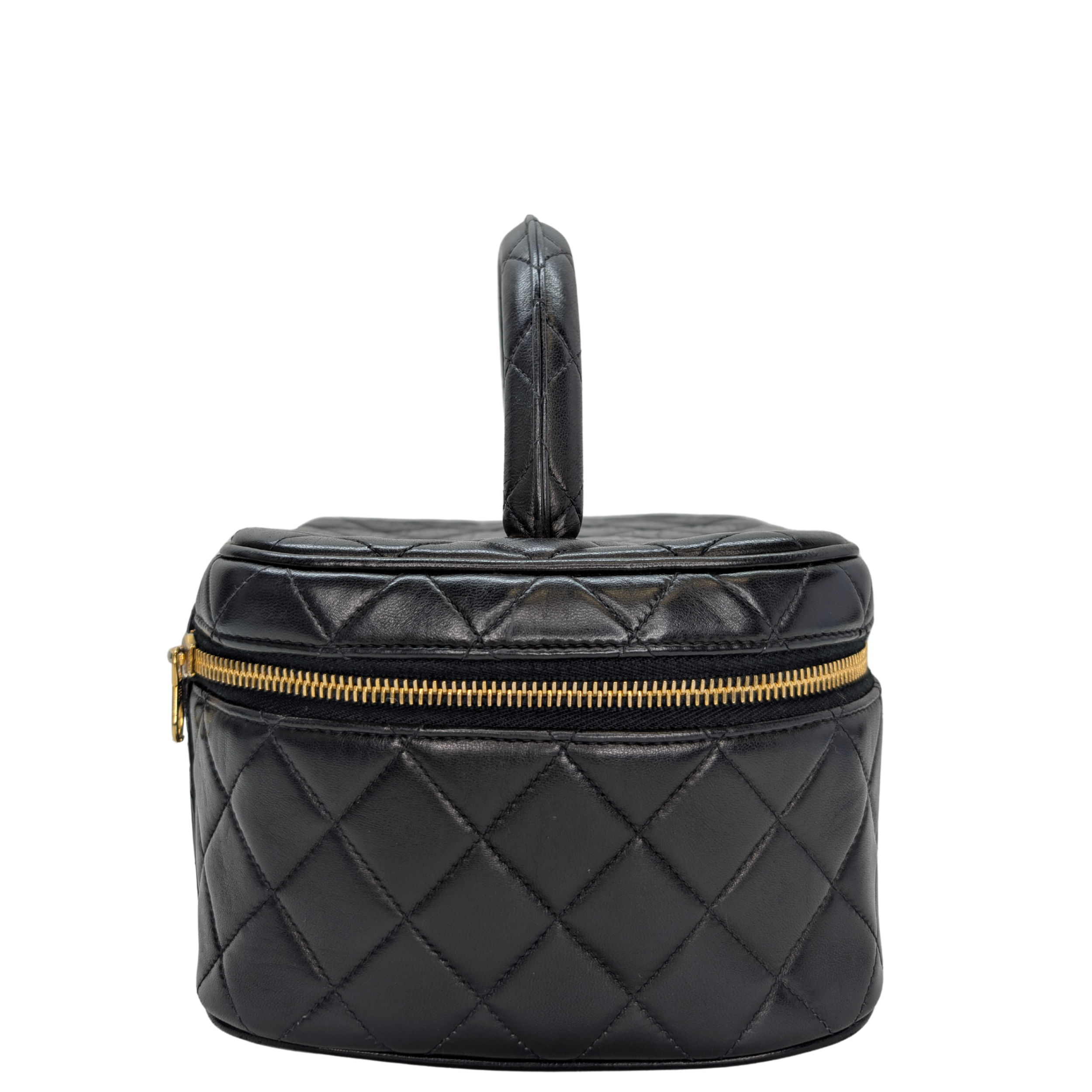 Chanel Vintage Cosmetic Makeup Vanity Case Lambskin Black