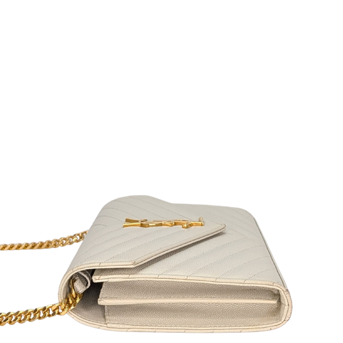 Saint Laurent Cassandre Envelope Chain Wallet Blanc White