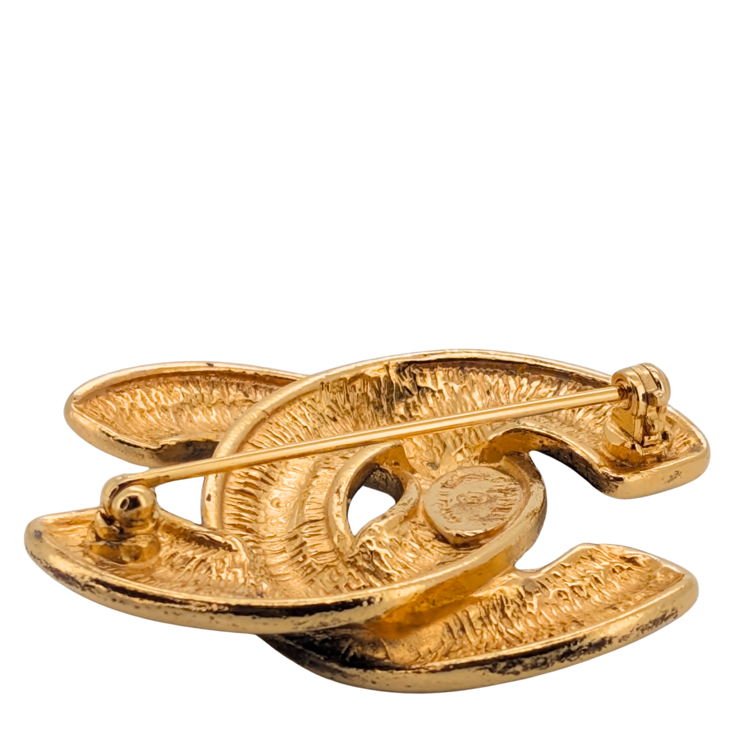 Chanel Quilted CC Brooch Pin Gold Plated