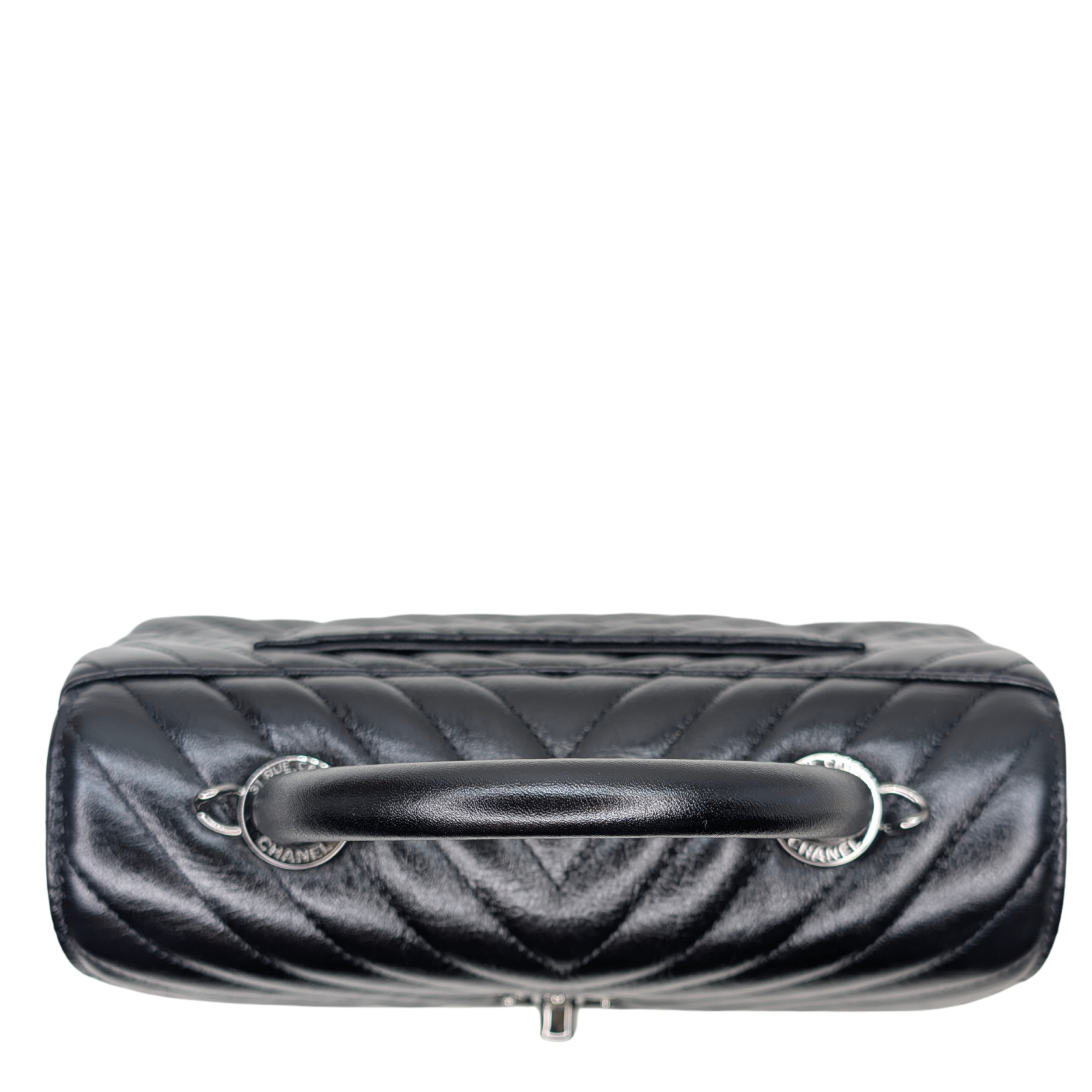 Chanel Small Coco Handle Chevron Aged Calfskin Black