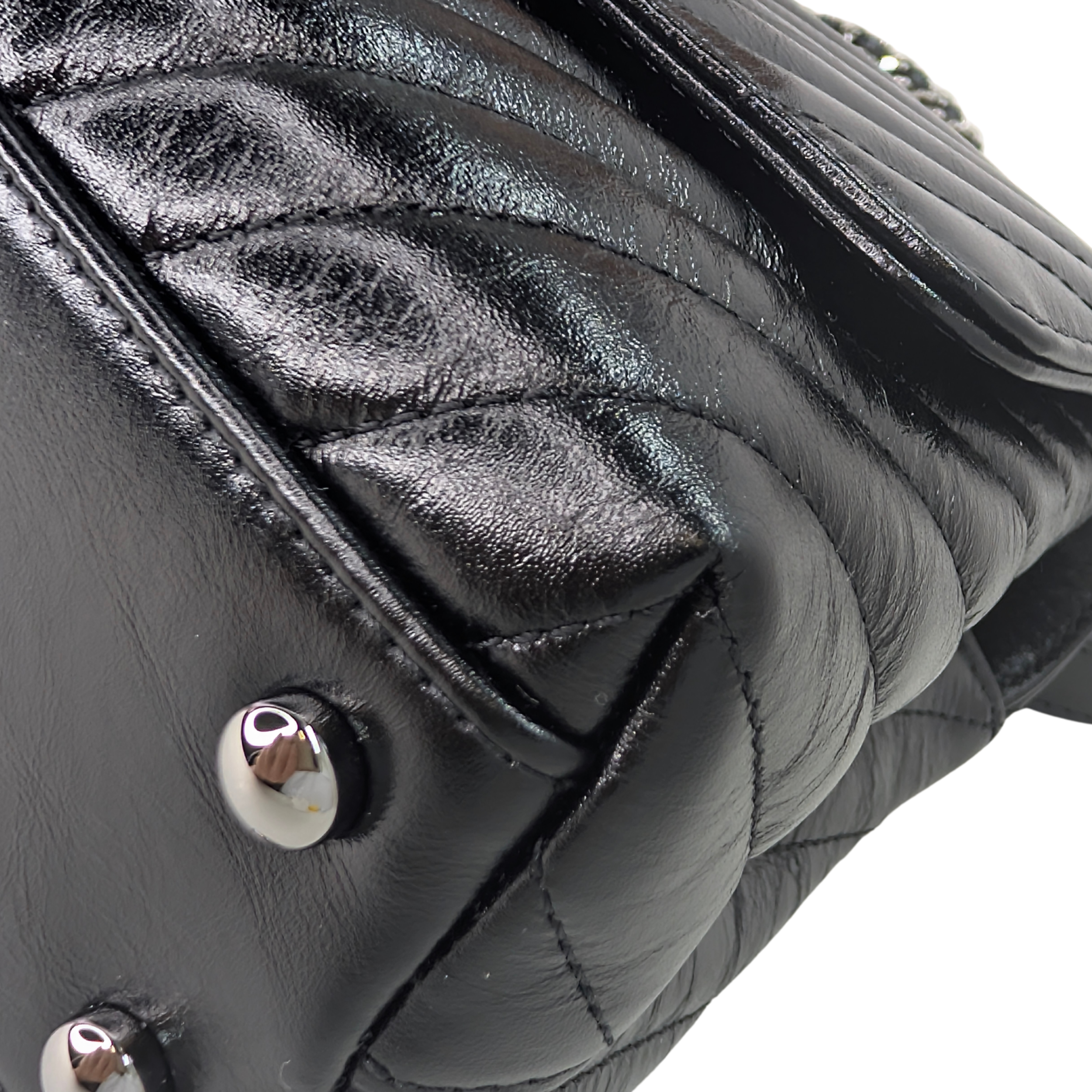 Chanel Small Coco Handle Chevron Aged Calfskin Black
