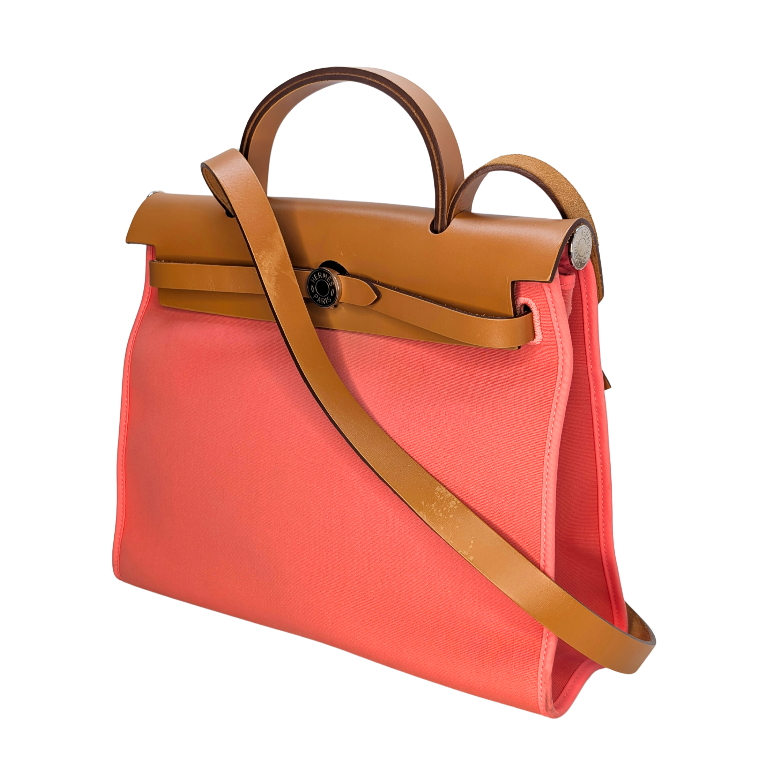 Hermes Vache Hunter Toile Herbag Zip 31 PM Rose Lipstick T Stamp