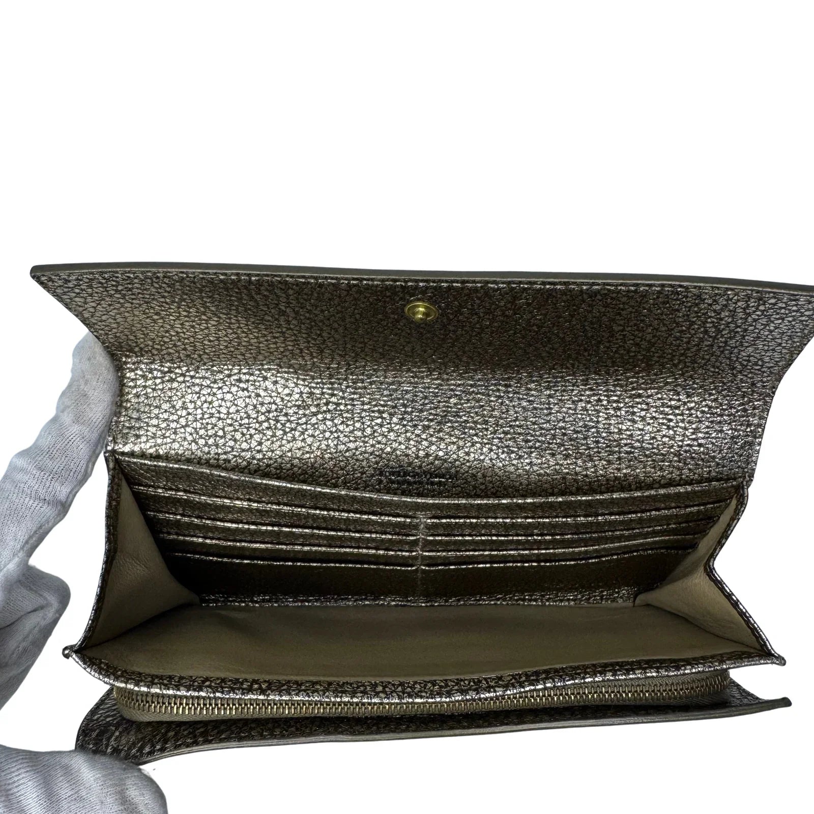 Bottega Veneta Metallic Pewter Woven and Pebbled Leather Long Wallet - Lost Designer
