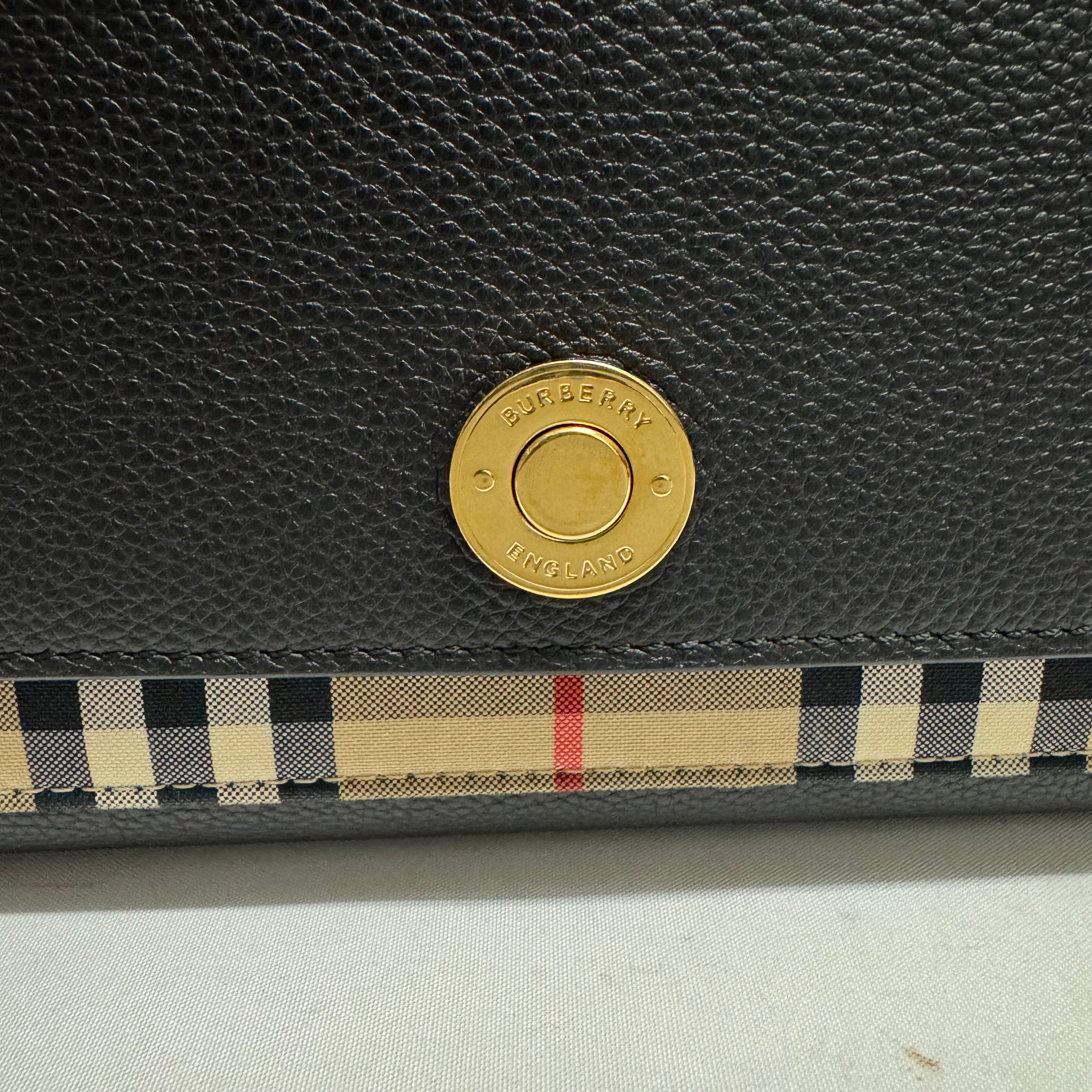 Burberry Grainy Calfskin Check Note Crossbody Bag Black - Lost Designer