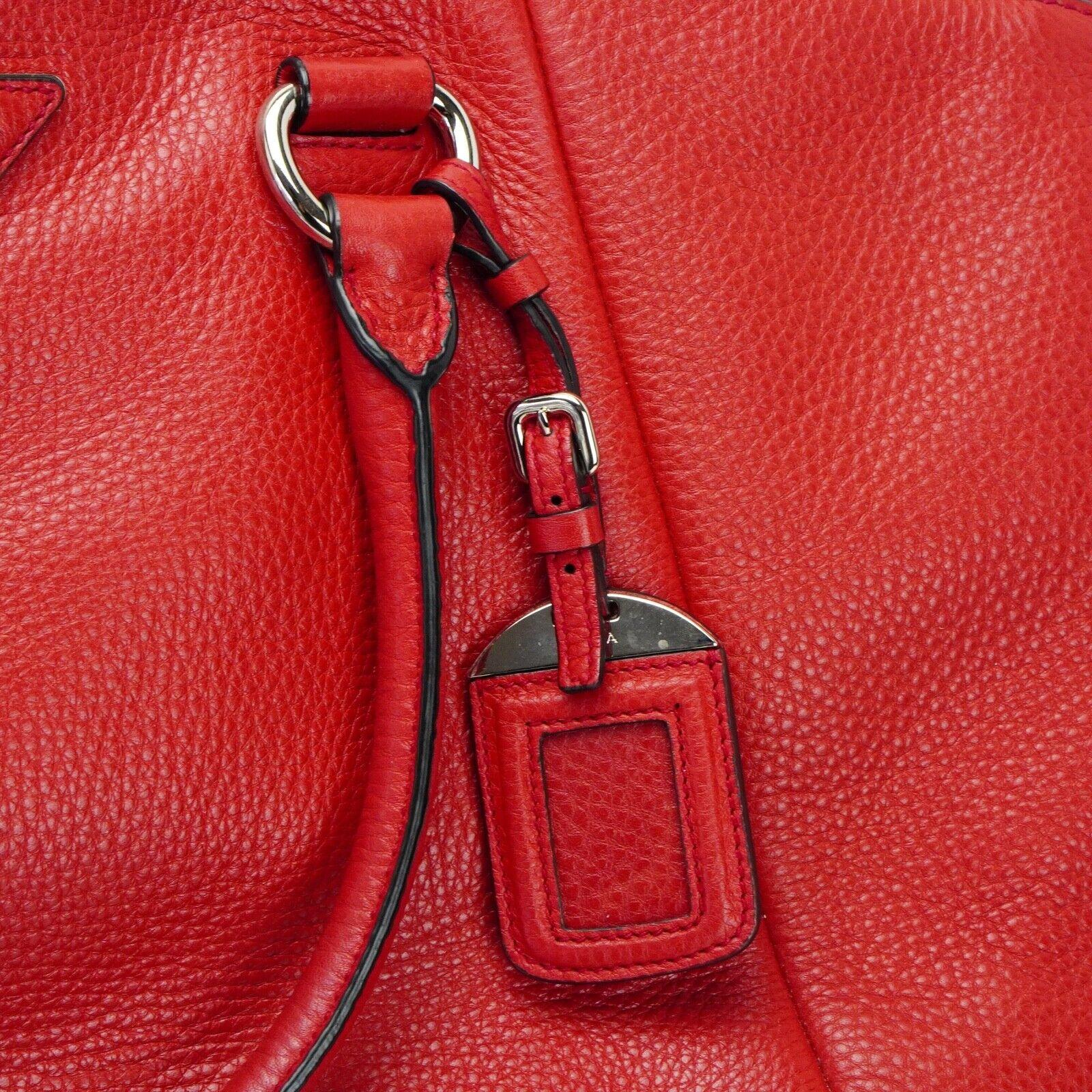 Prada Vitello Daino Pebbled Leather Tote Bag Red - Lost Designer